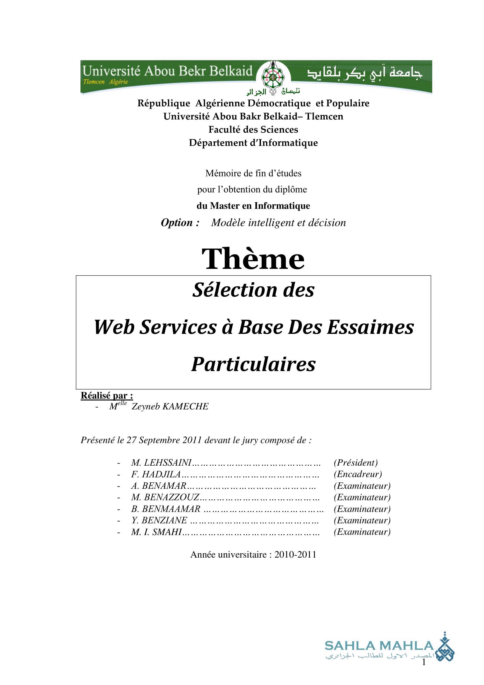 Sélection des Web Services à Base Des Essaimes