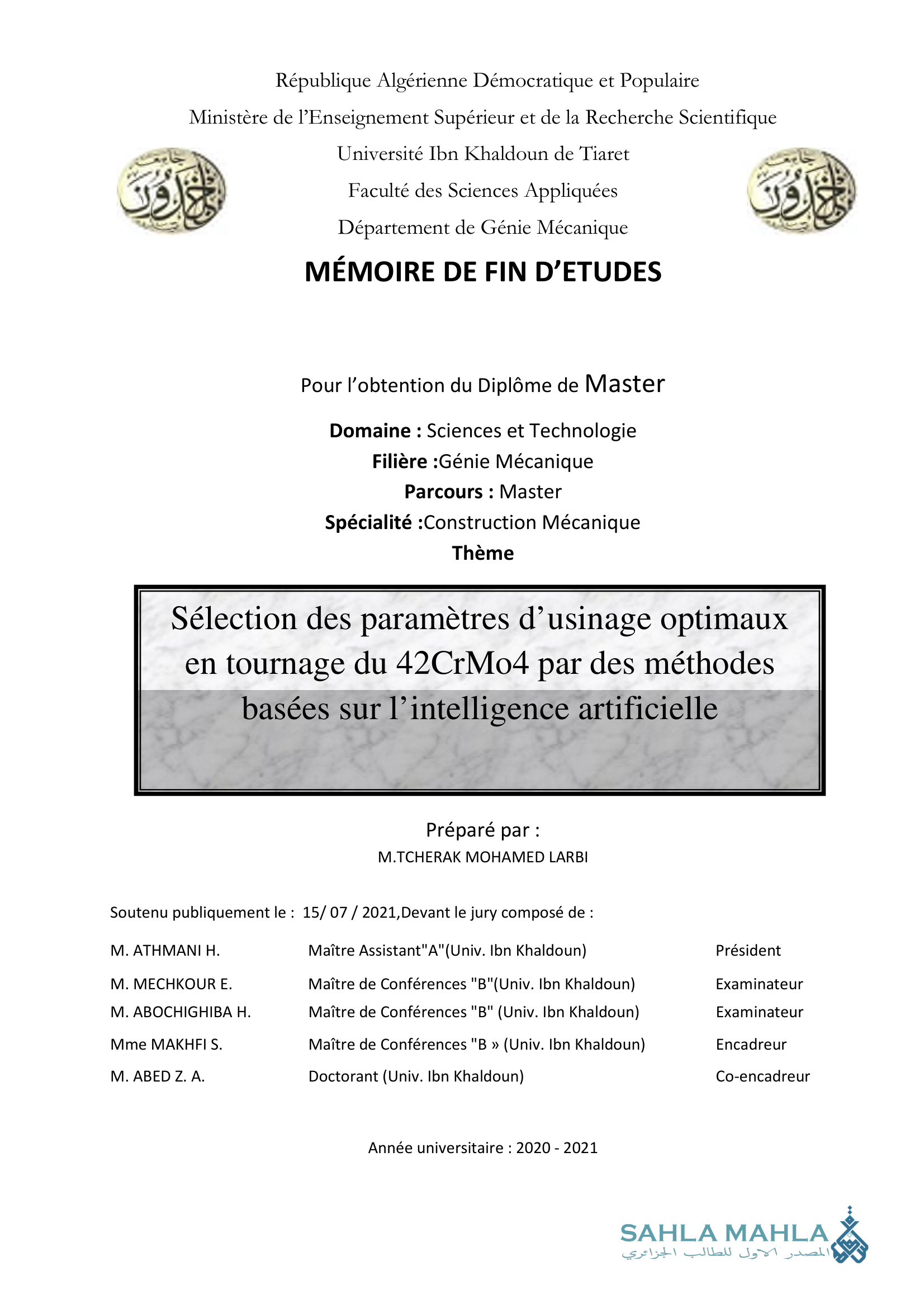 Sélection des paramètres d'usinage optimaux en tournage du 42CrMo4 par des méthodes basées sur l'intelligence artificielle
