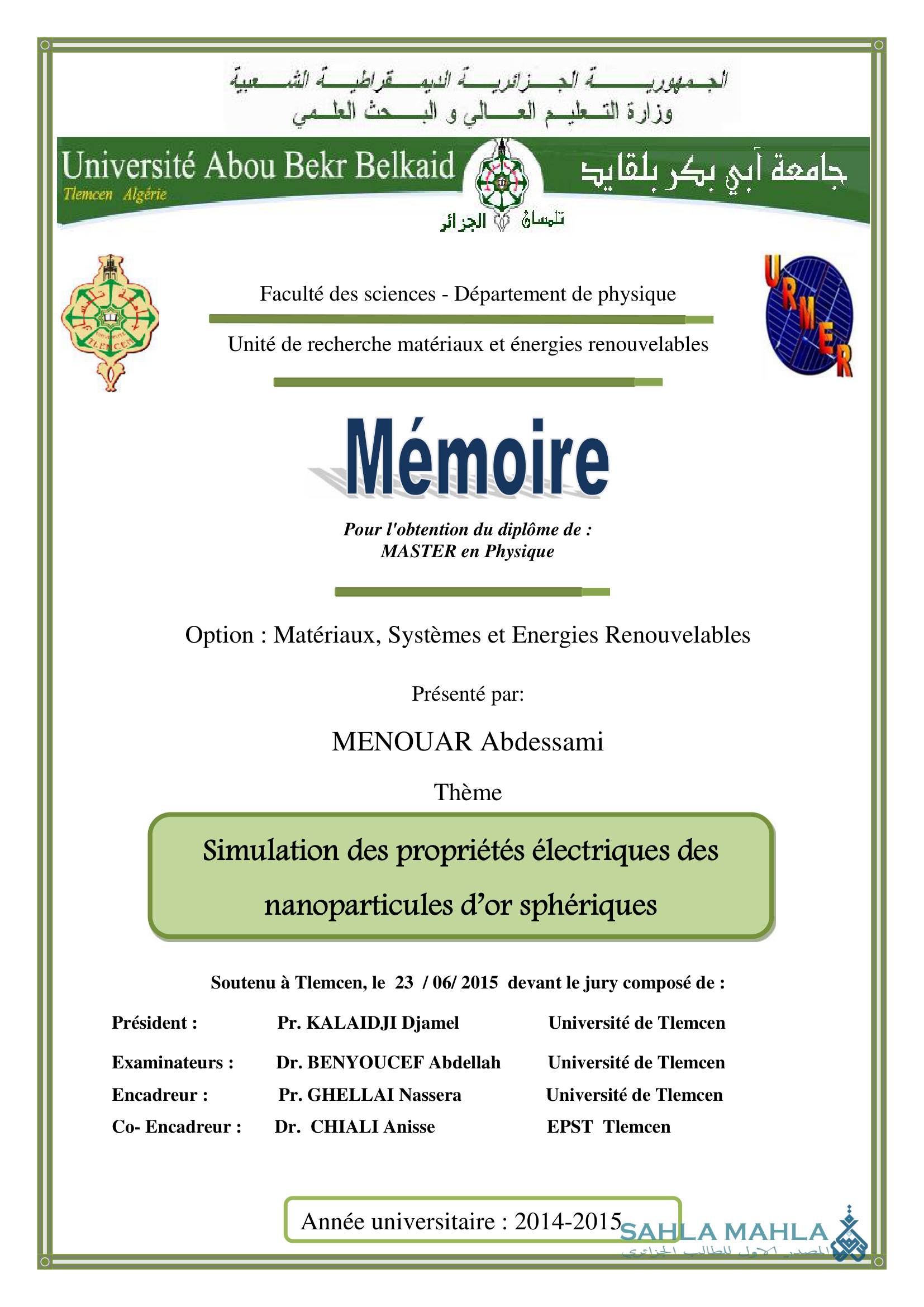 Simulation des propriétés électriques des nanoparticules d'or sphériques