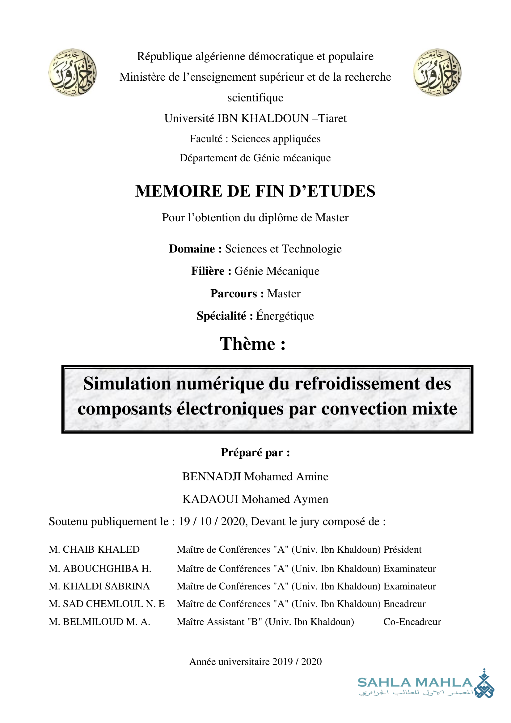 Simulation numérique du refroidissement des composants électroniques par convection mixte