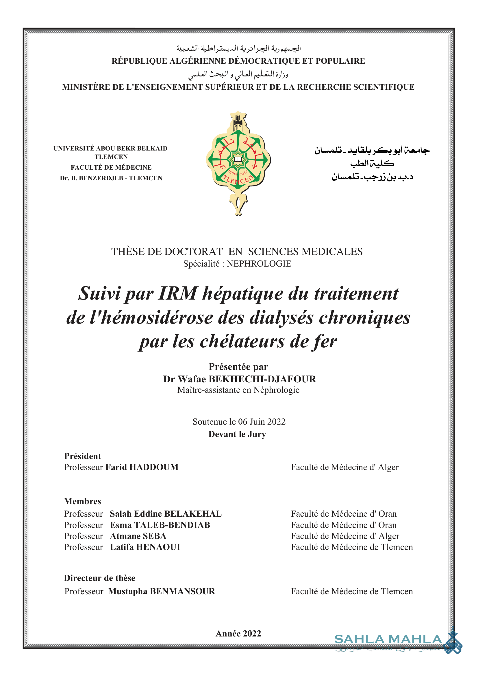 Suivi par IRM hépatique du traitement de l'hémosidérose des dialysés chroniques par les chélateurs de fer