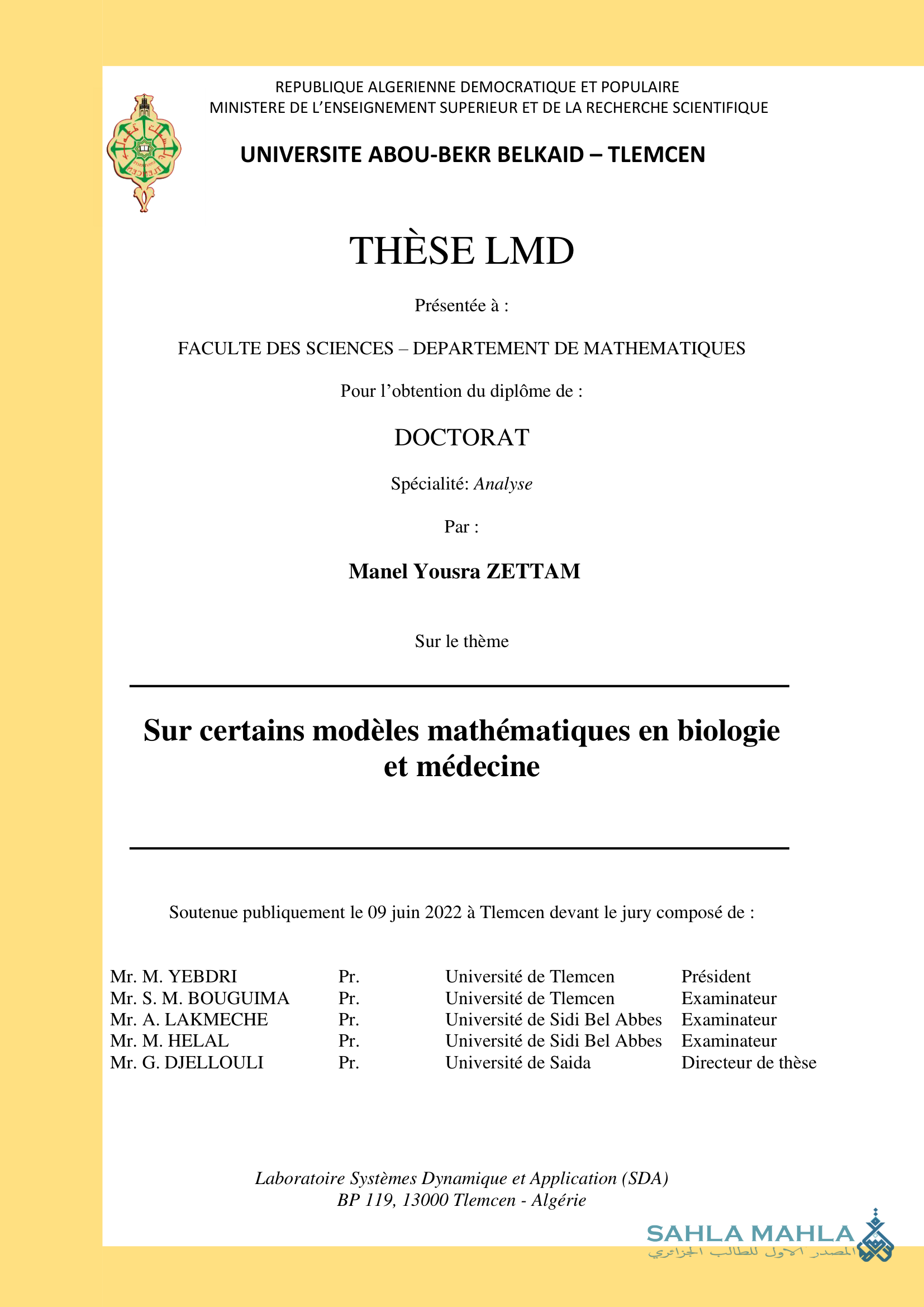 Sur certains modèles mathématiques en biologie et médecine