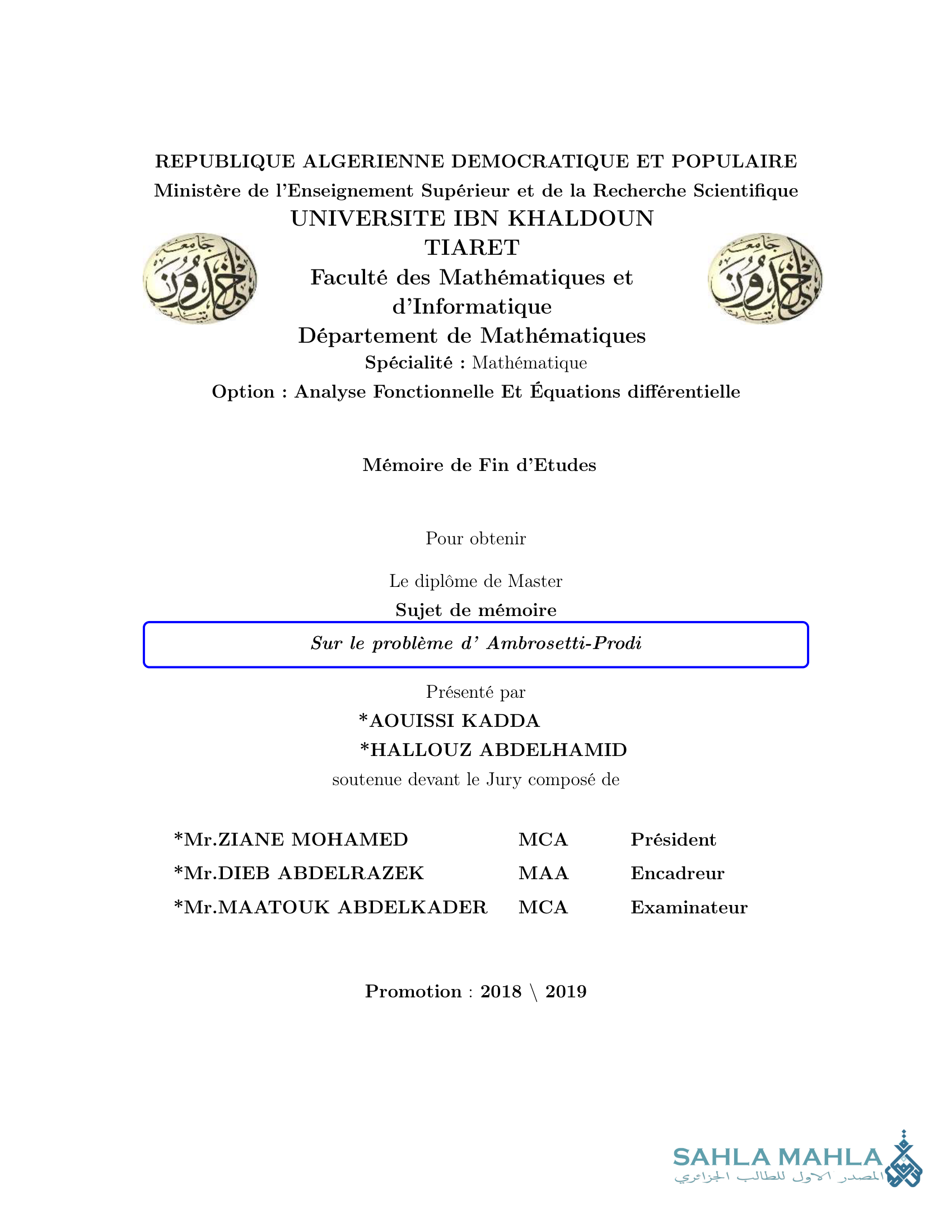 Sur le problème d' Ambrosetti-Prodi