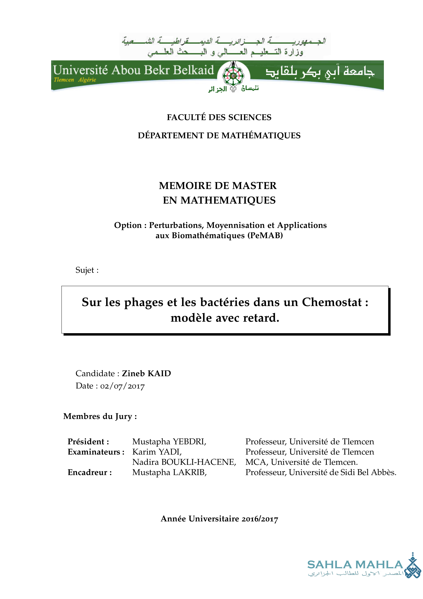 Sur les phages et les bactéries dans un Chemostat : modèle avec retard.