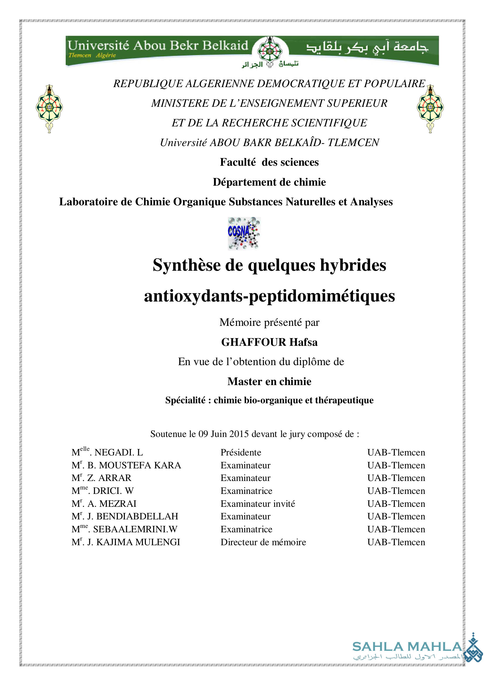 Synthèse de quelques hybrides antioxydants-peptidomimétiques