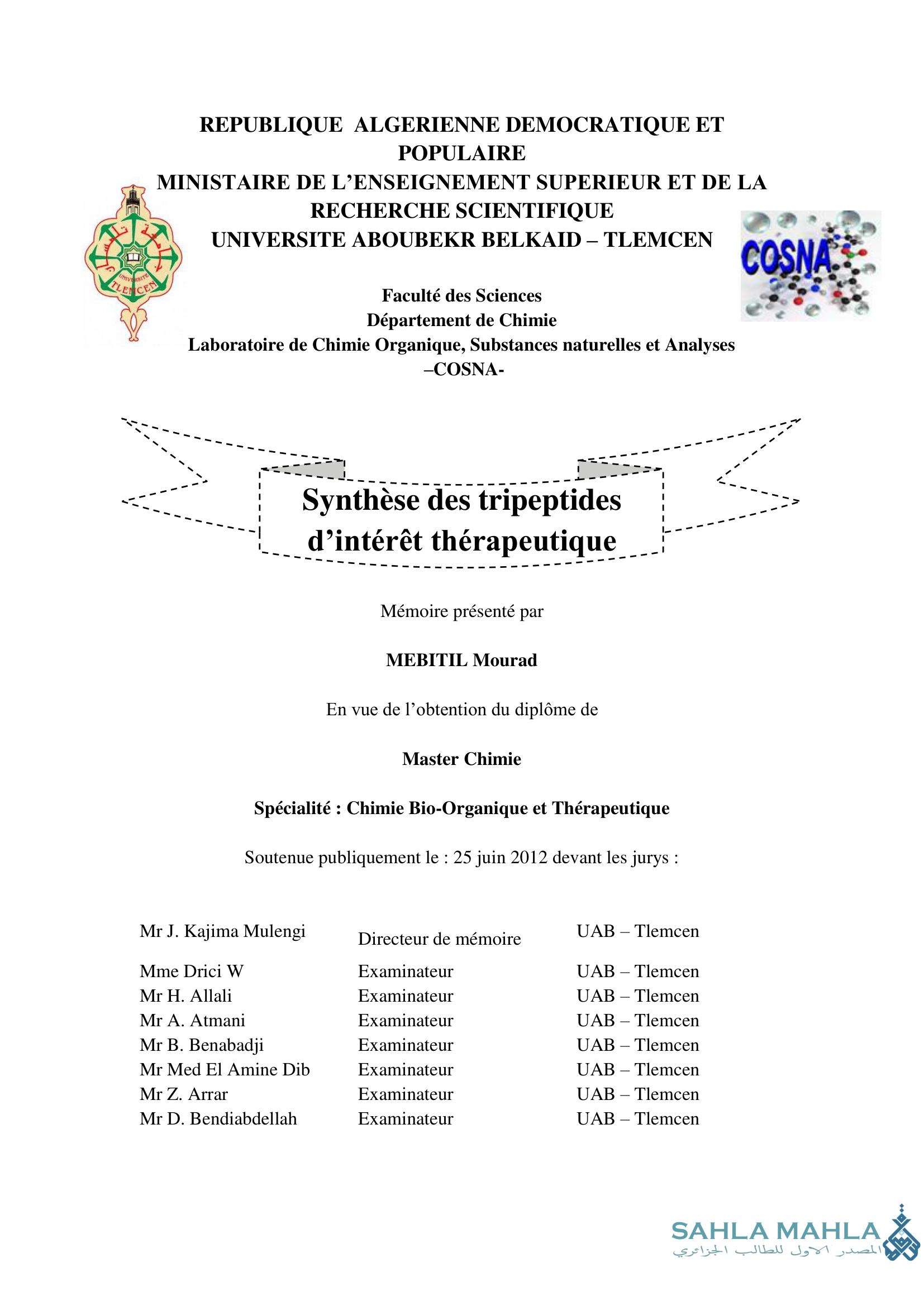 Synthèse des tripeptides d'intérêt thérapeutique