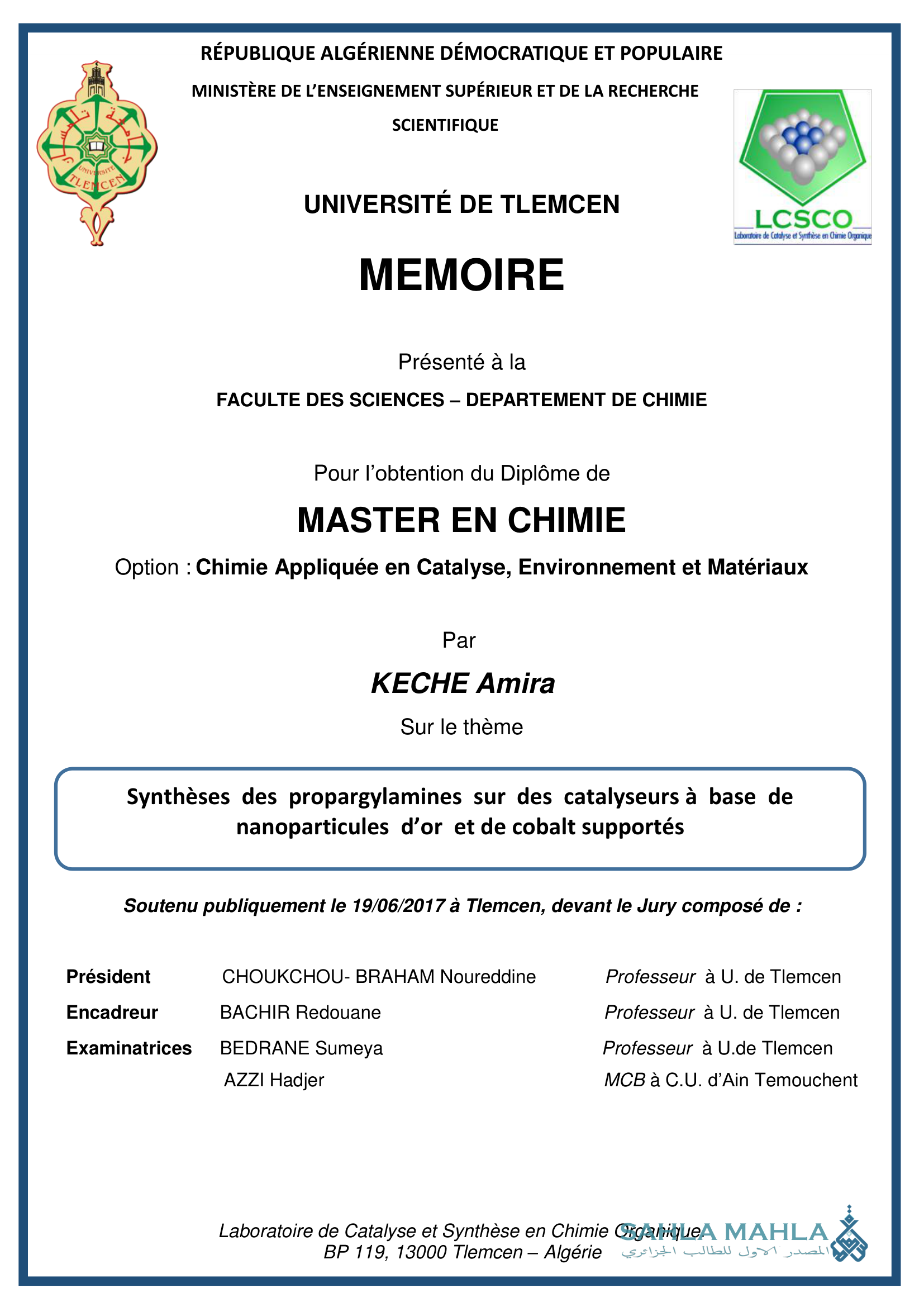 Synthèses des propargylamines sur des catalyseurs à base de nanoparticules d'or et de cobalt supportés