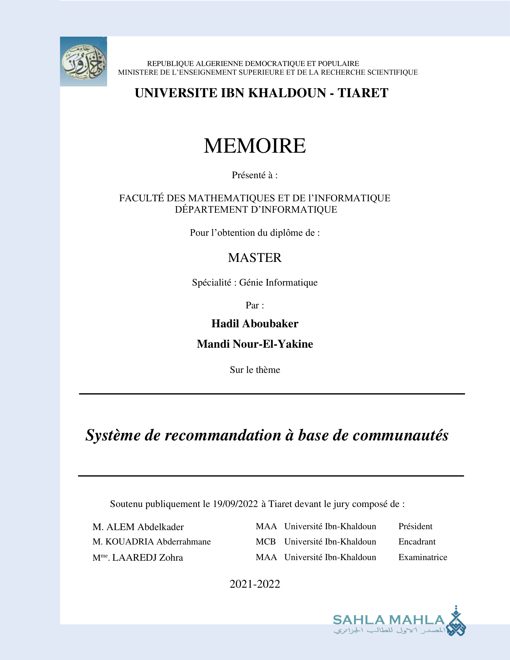 Système de recommandation à base de communautés