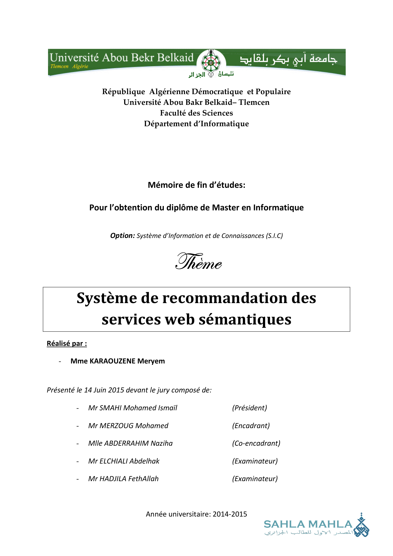 Système de recommandation des services web sémantiques