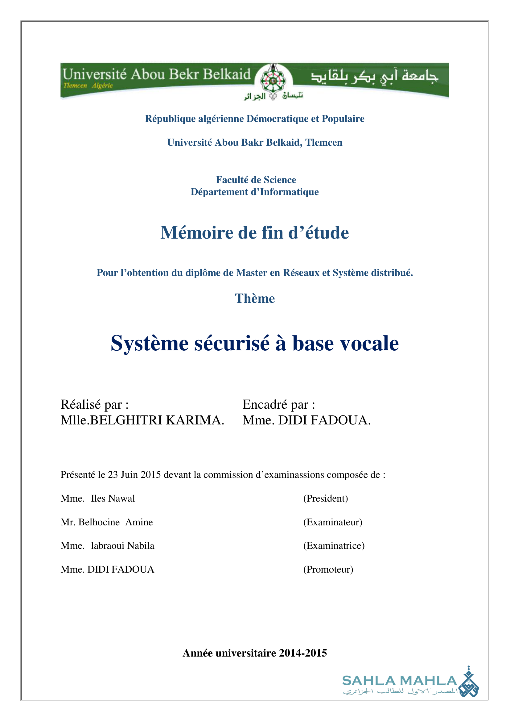 Système sécurisé à base vocale