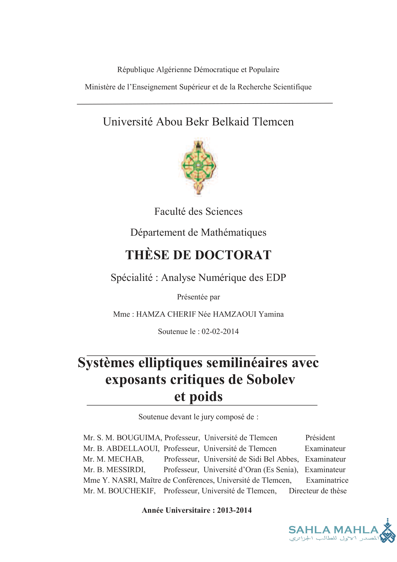 Systèmes elliptiques semilinéaires avec exposants critiques de Sobolev et poids