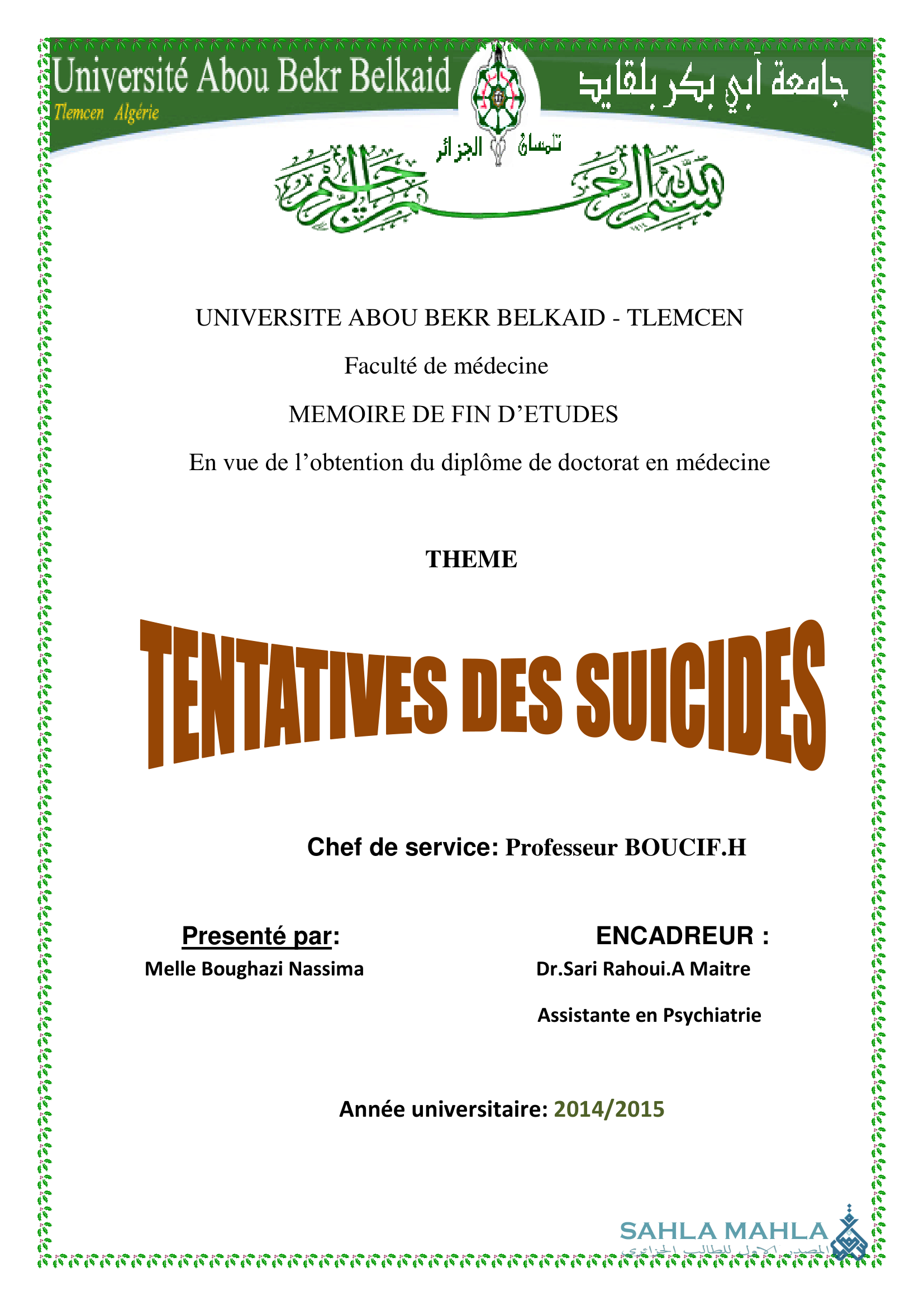 TENTATIVES DES SUICIDES