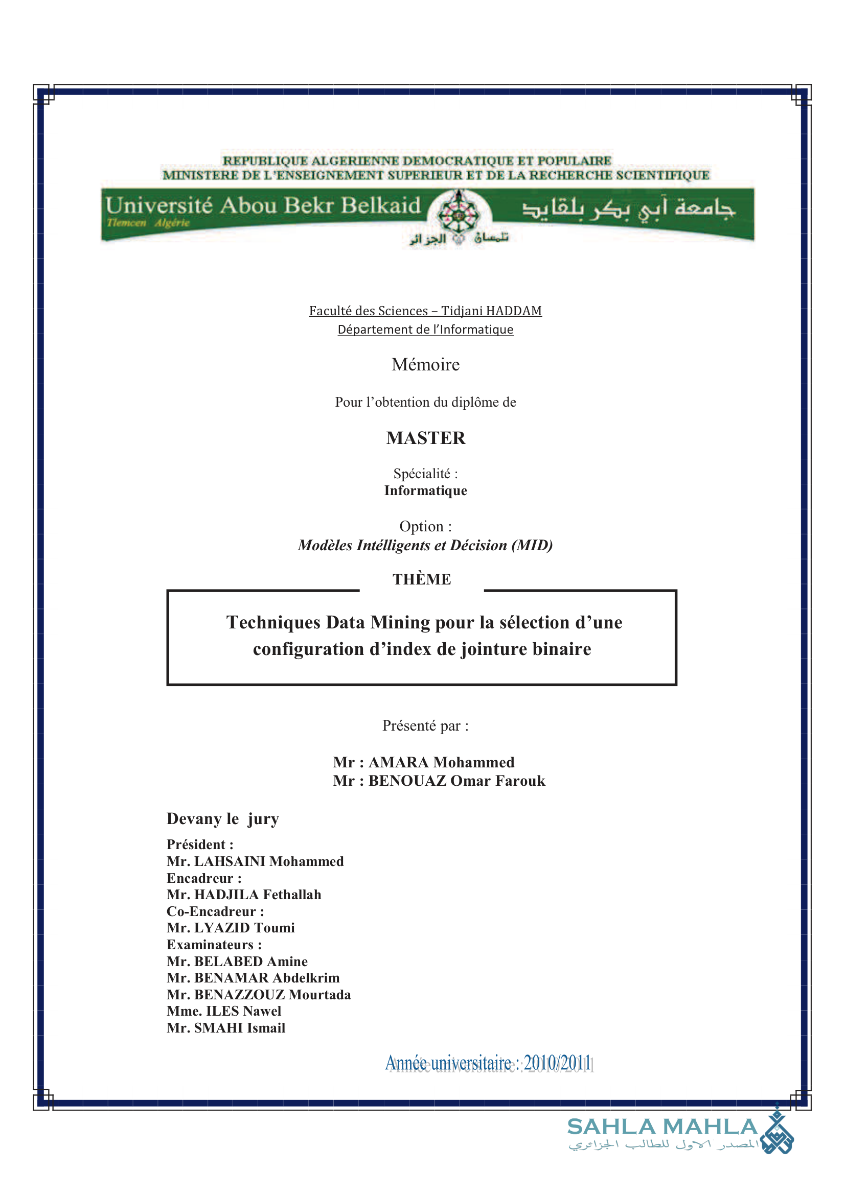 Techniques Data Mining pour la sélection d'une configuration d'index de jointure binaire