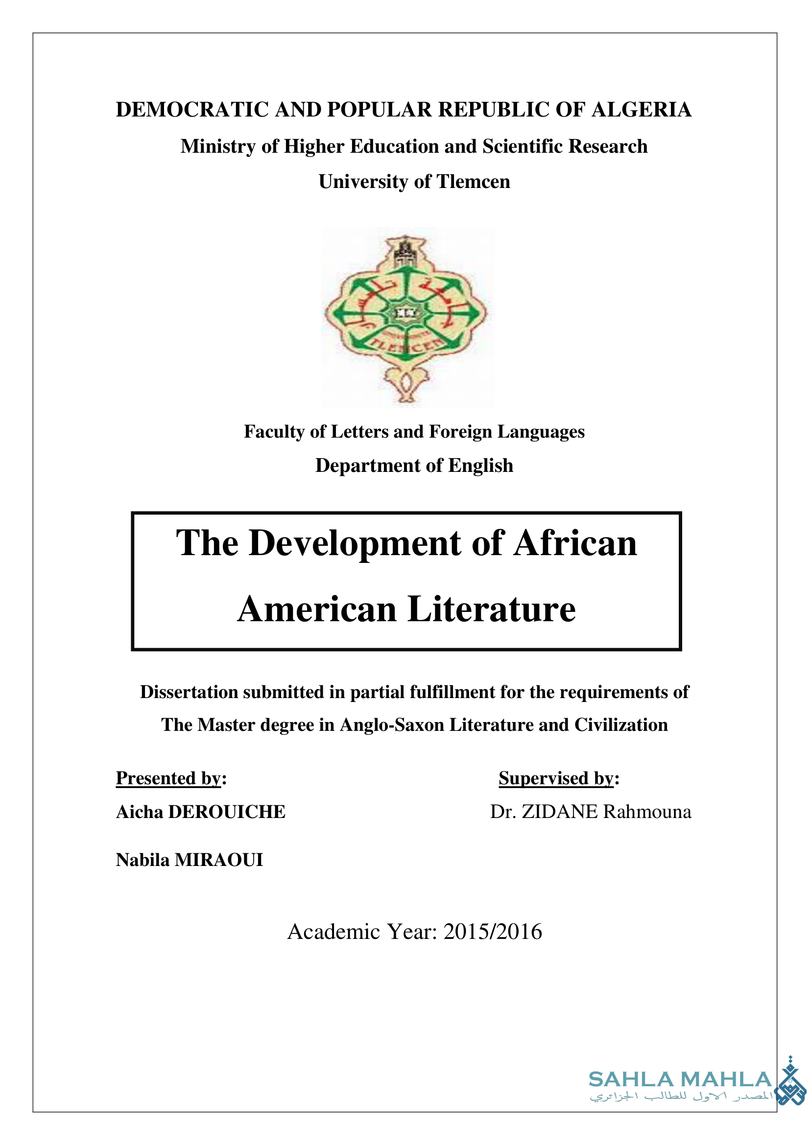 The Development of African American Literature