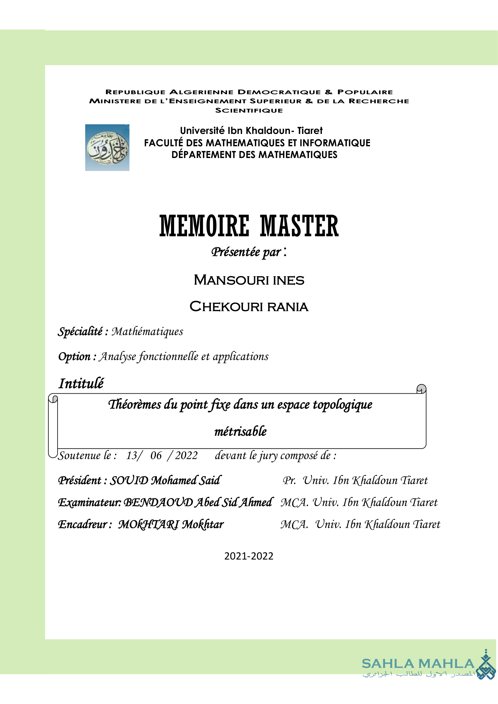 Théorèmes du point fixe dans un espace topologique métrisable