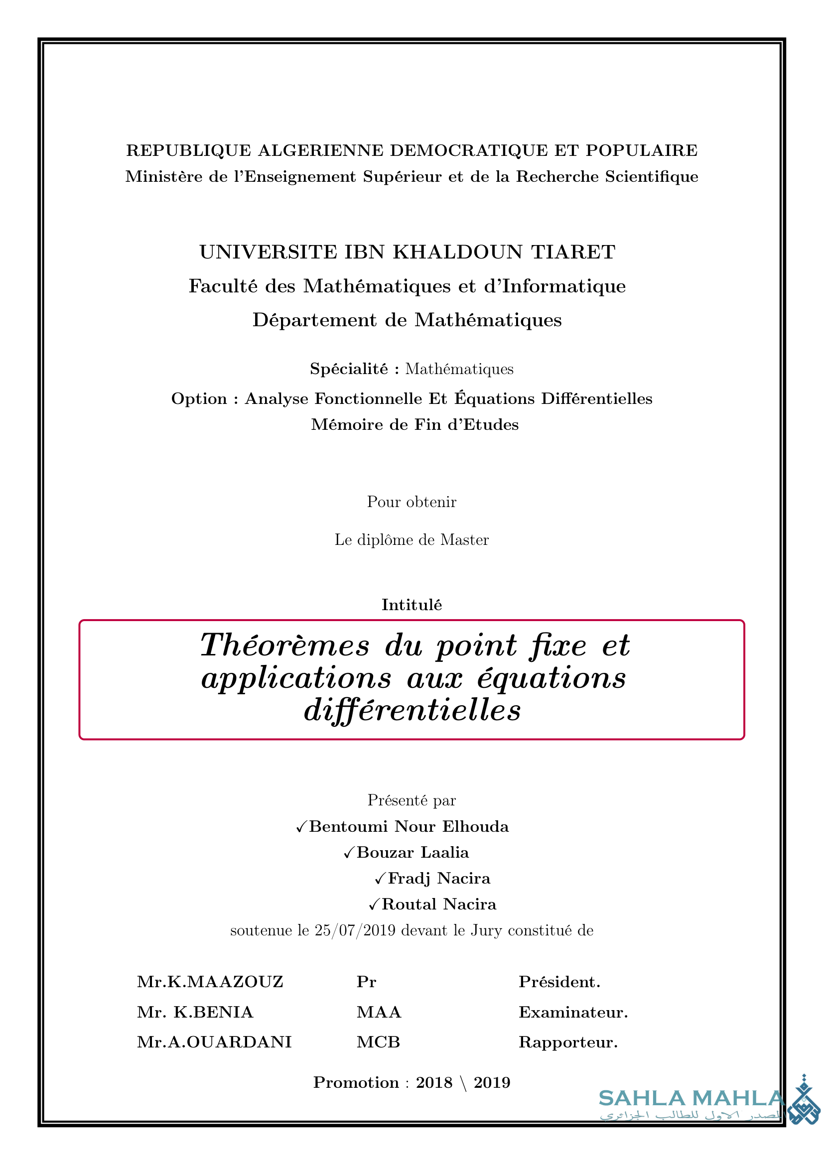 Théorèmes du point fixe et applications aux équations différentielles