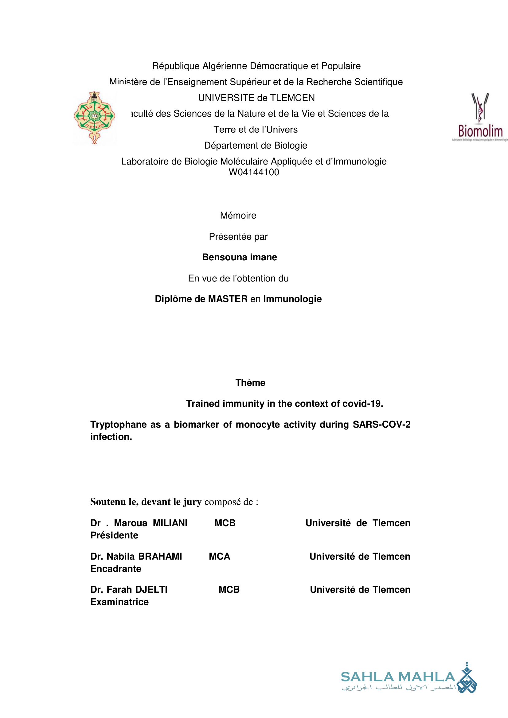 Trained immunity in the context of covid-19. Tryptophane as a biomarker of monocyte activity during SARS-COV-2 infection.