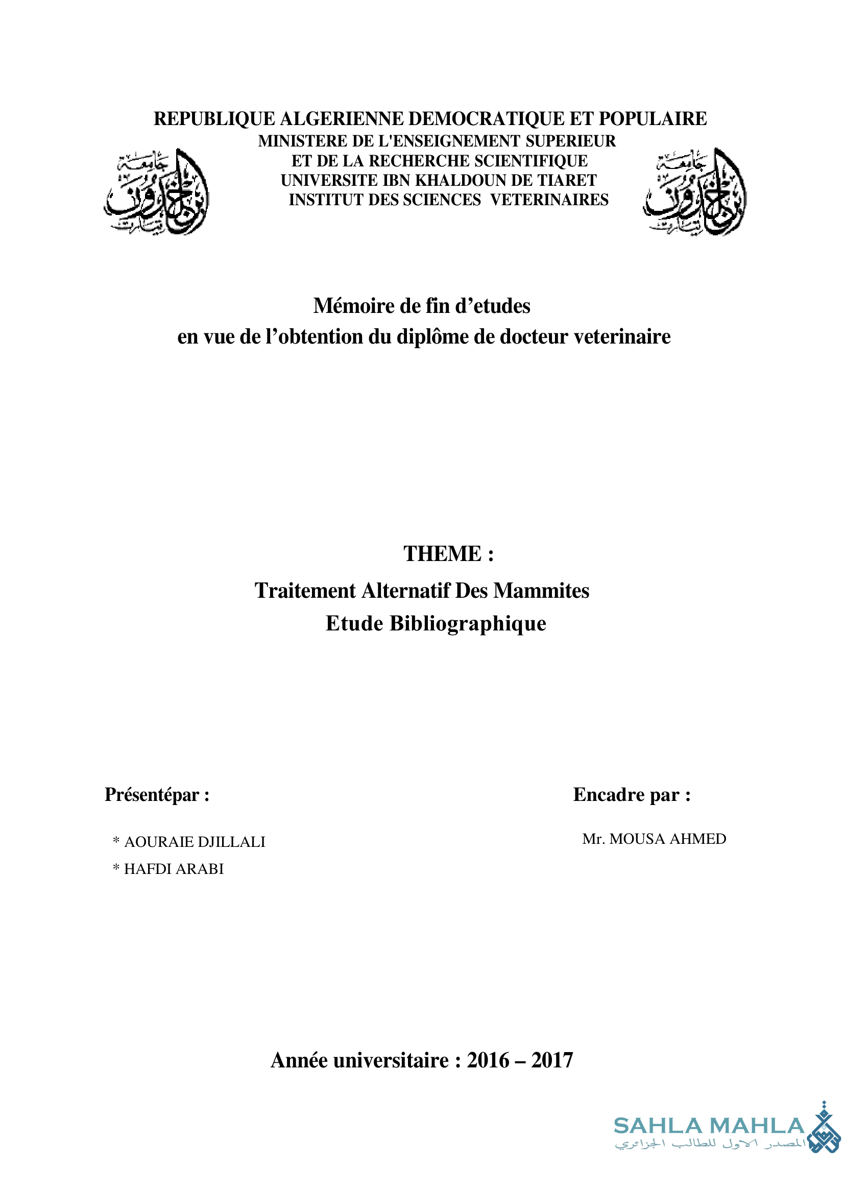 Traitement Alternatif Des Mammites Etude Bibliographique