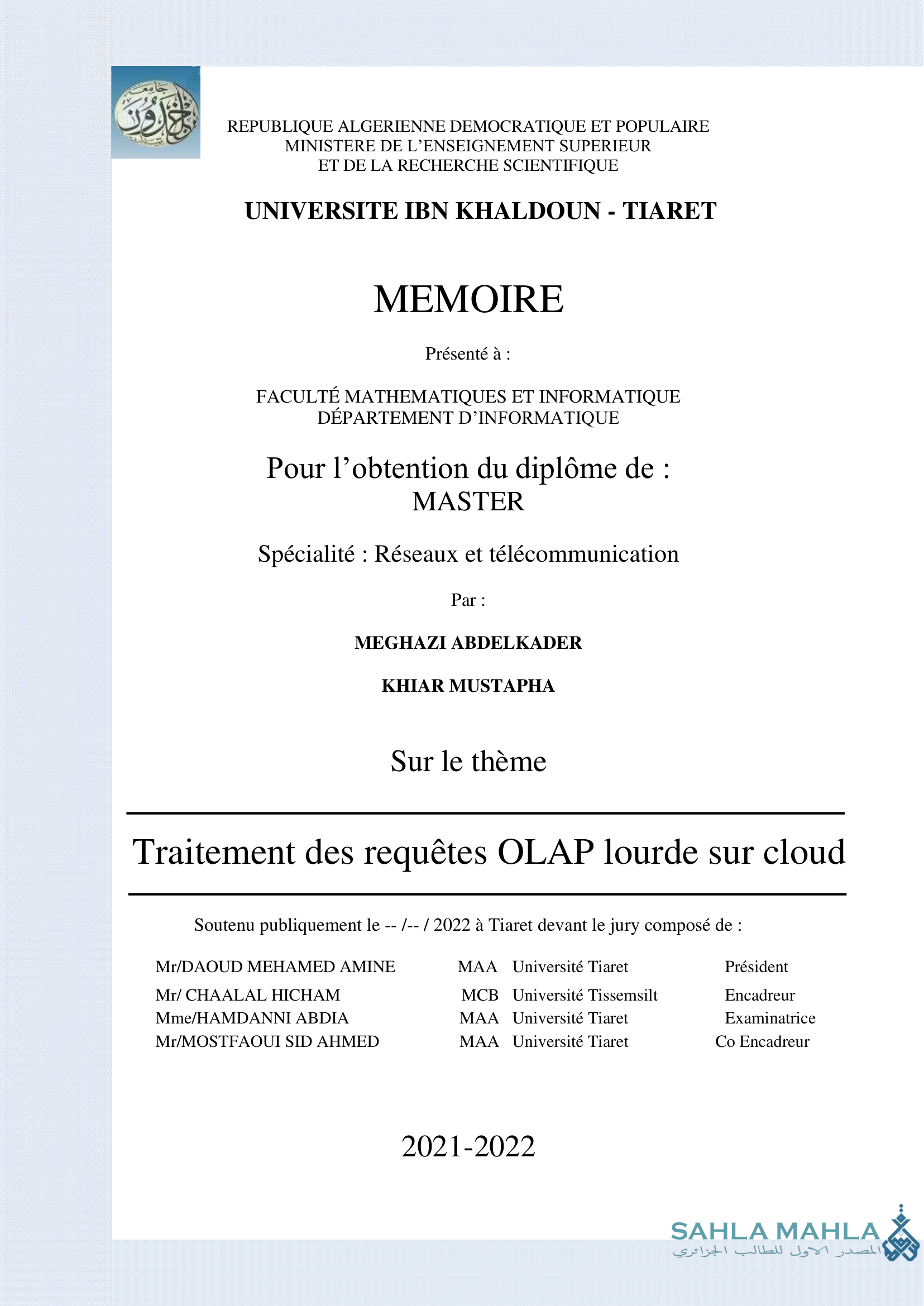 Traitement des requêtes OLAP lourde sur cloud