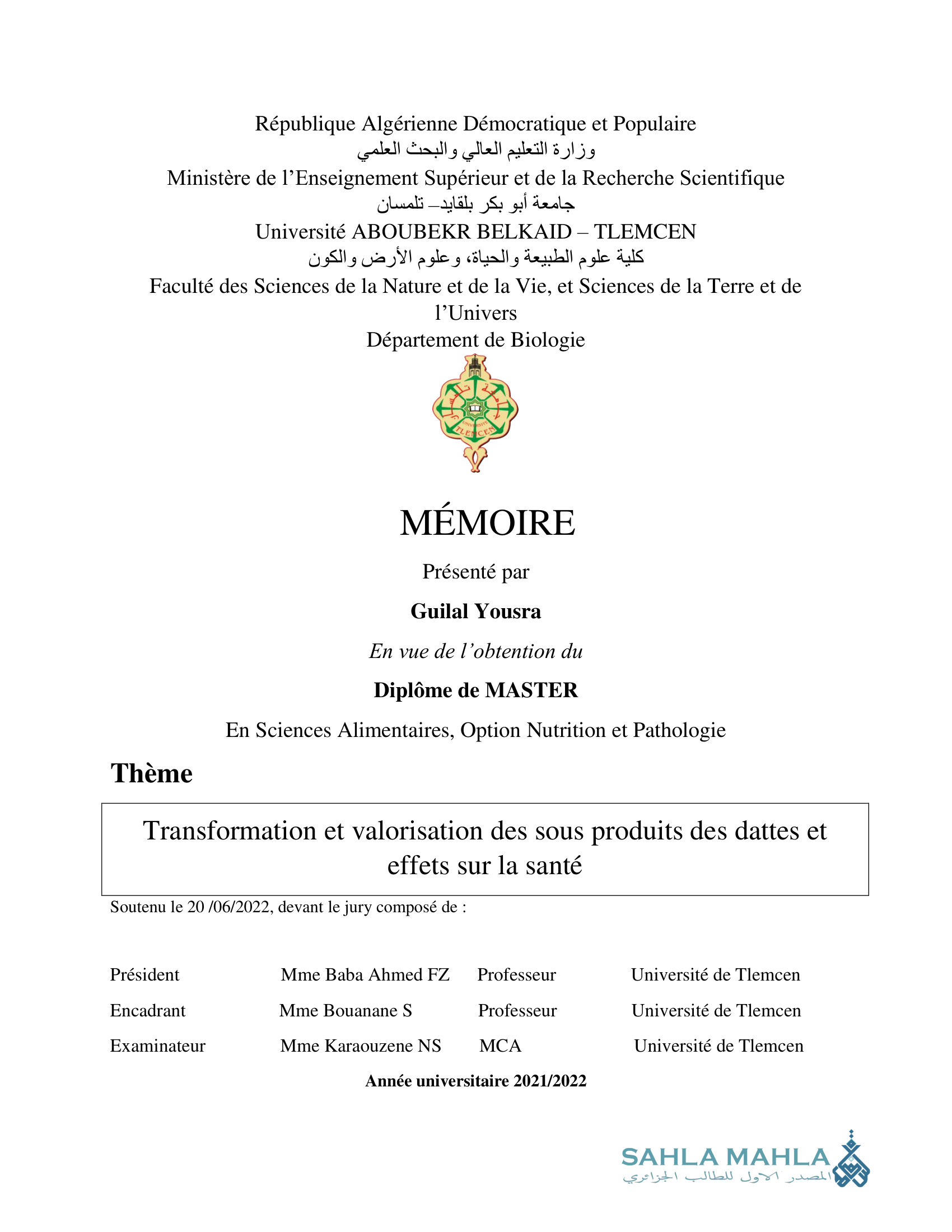 Transformation et valorisation des sous produits des dattes et effets sur la santé