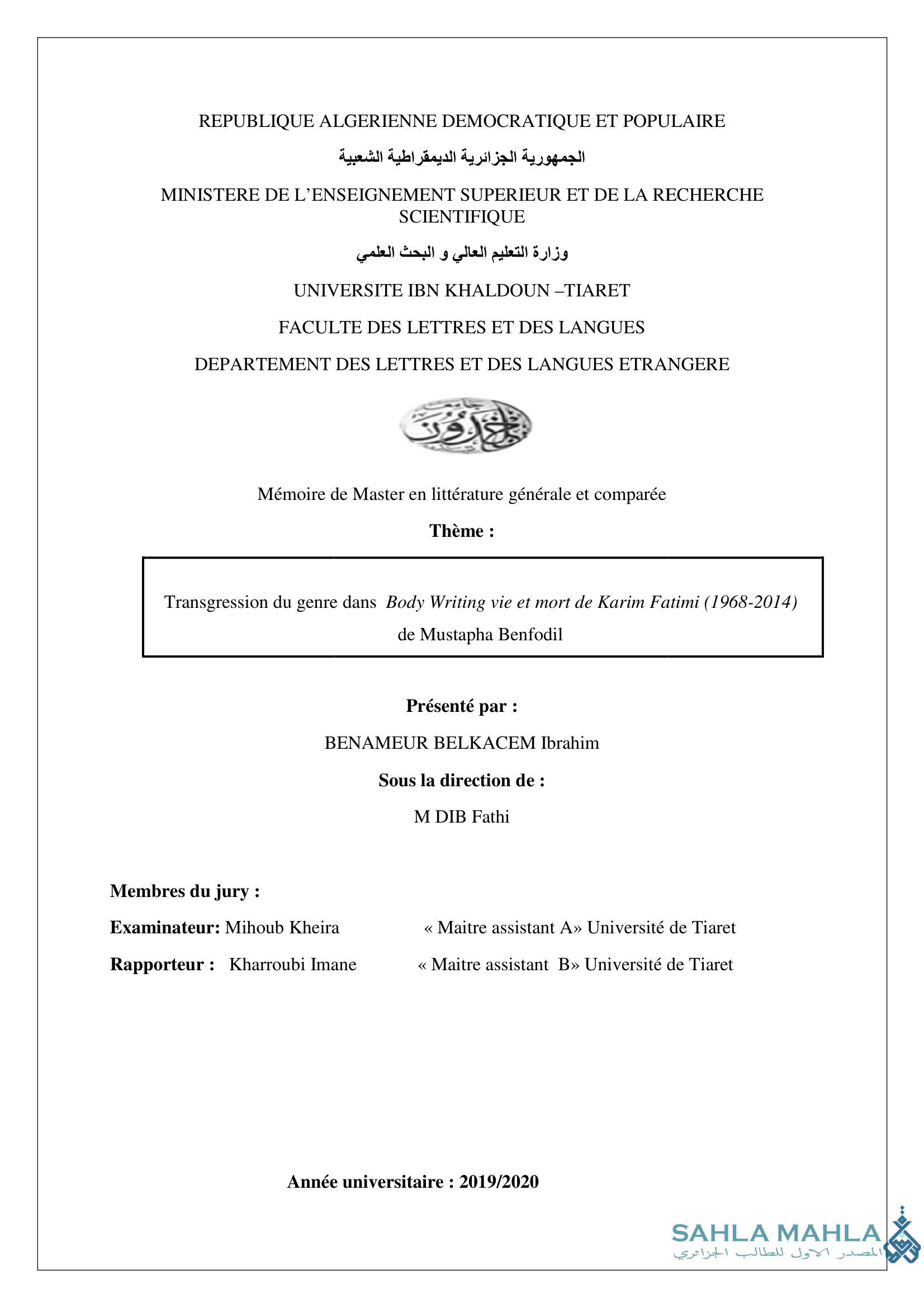 Transgression du genre dans Body Writing vie et mort de Karim Fatimi (1968-2014) de Mustapha Benfodil