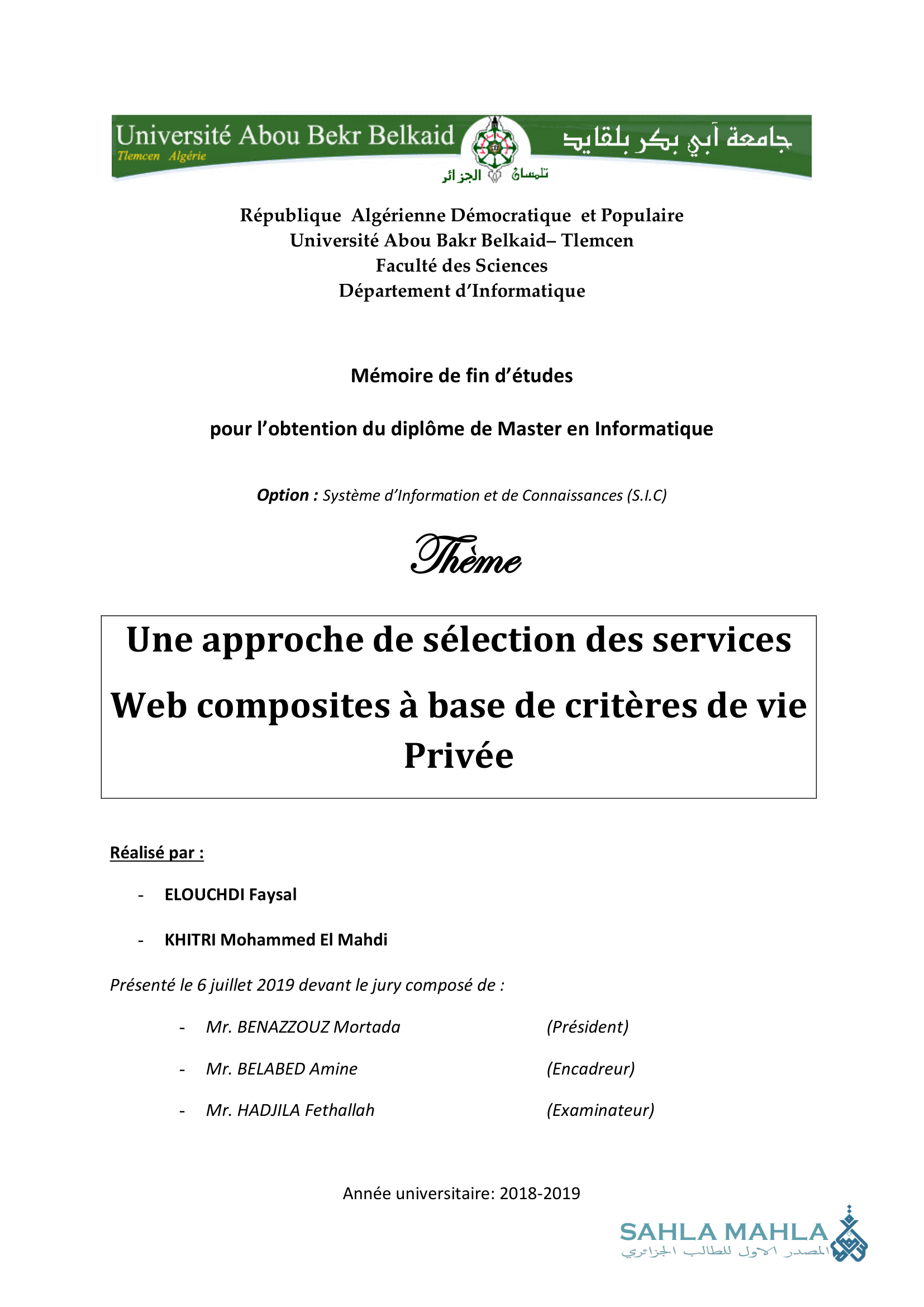 Une approche de sélection des services Web composites à base de critères de vie Privée