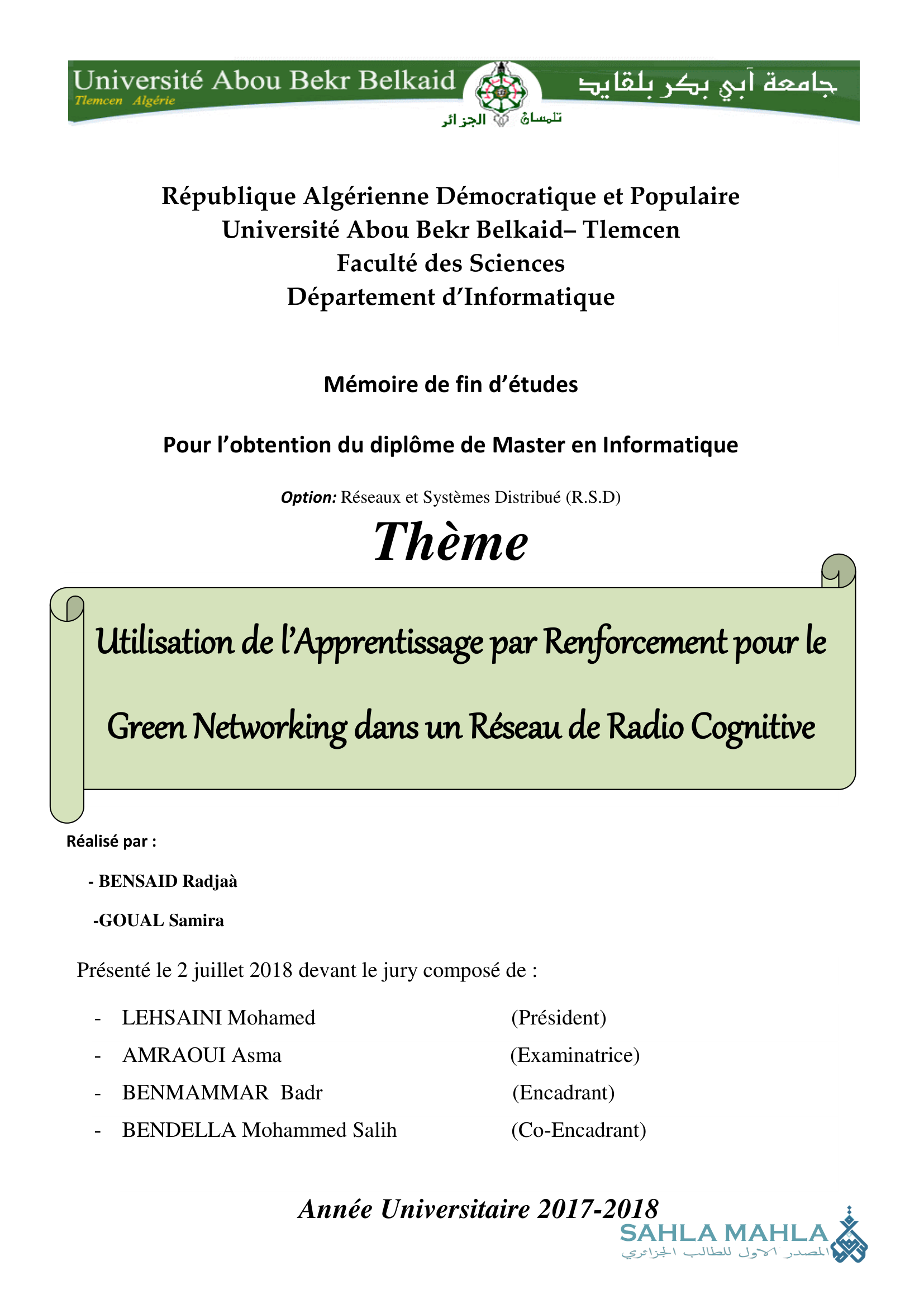 Utilisation de l'Apprentissage par Renforcement pour le Green Networking dans un Réseau de Radio Cognitive