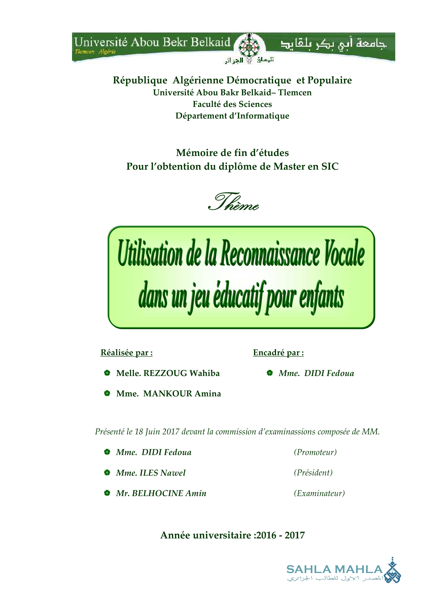 Utilisation de la Reconnaissance Vocale dans un jeu éducatif pour enfants