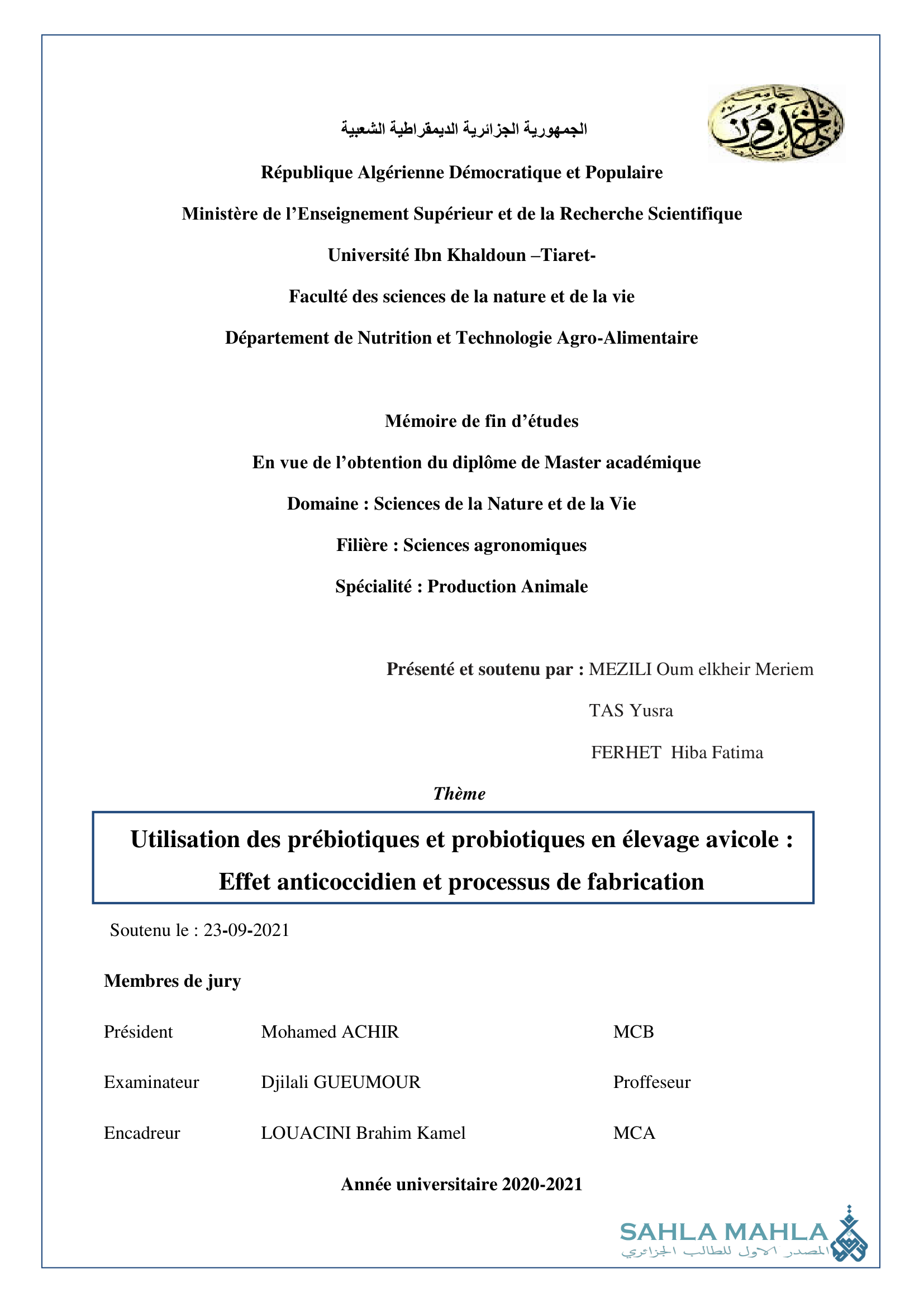 Utilisation des prébiotiques et probiotiques en élevage avicole : Effet anticoccidien et processus de fabrication