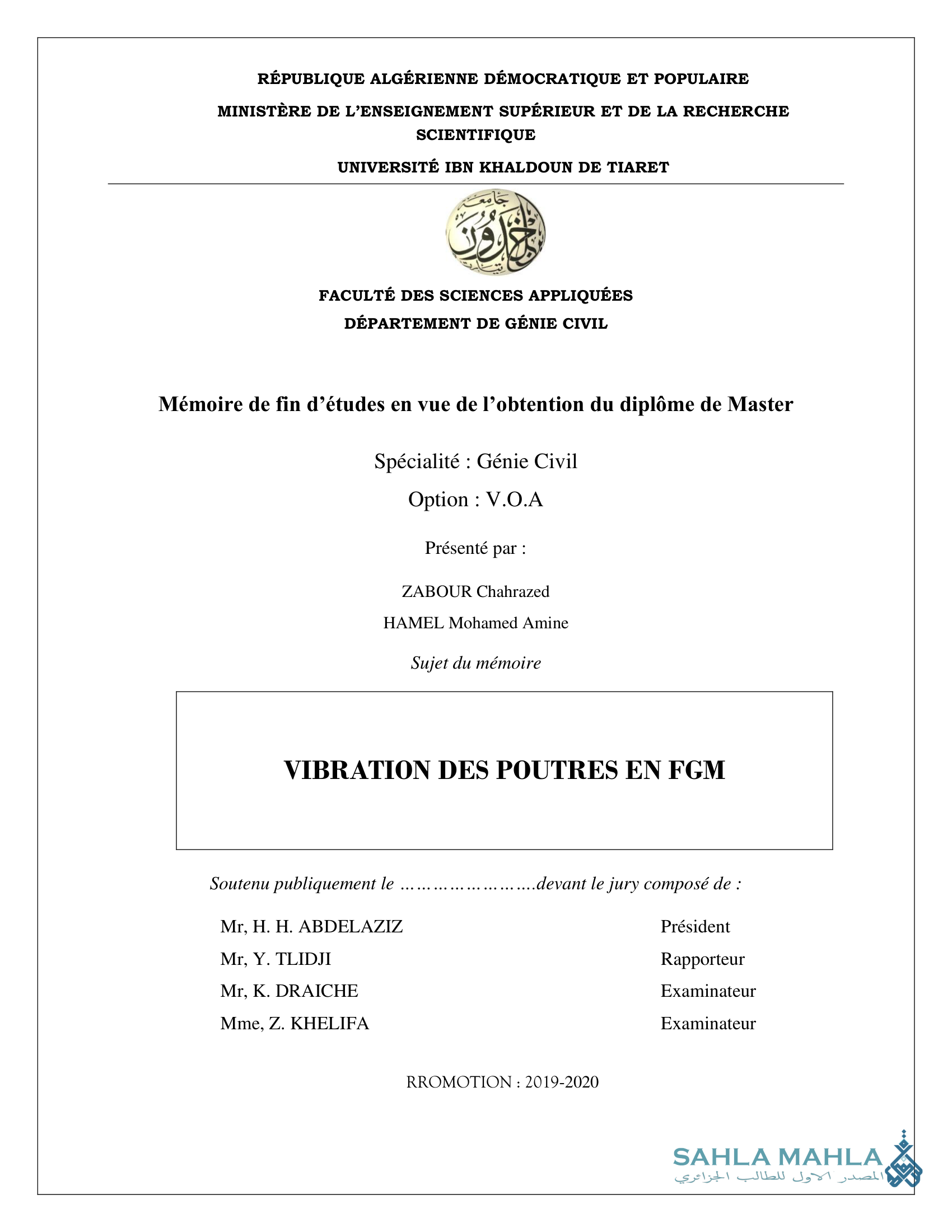 VIBRATION DES POUTRES EN FGM