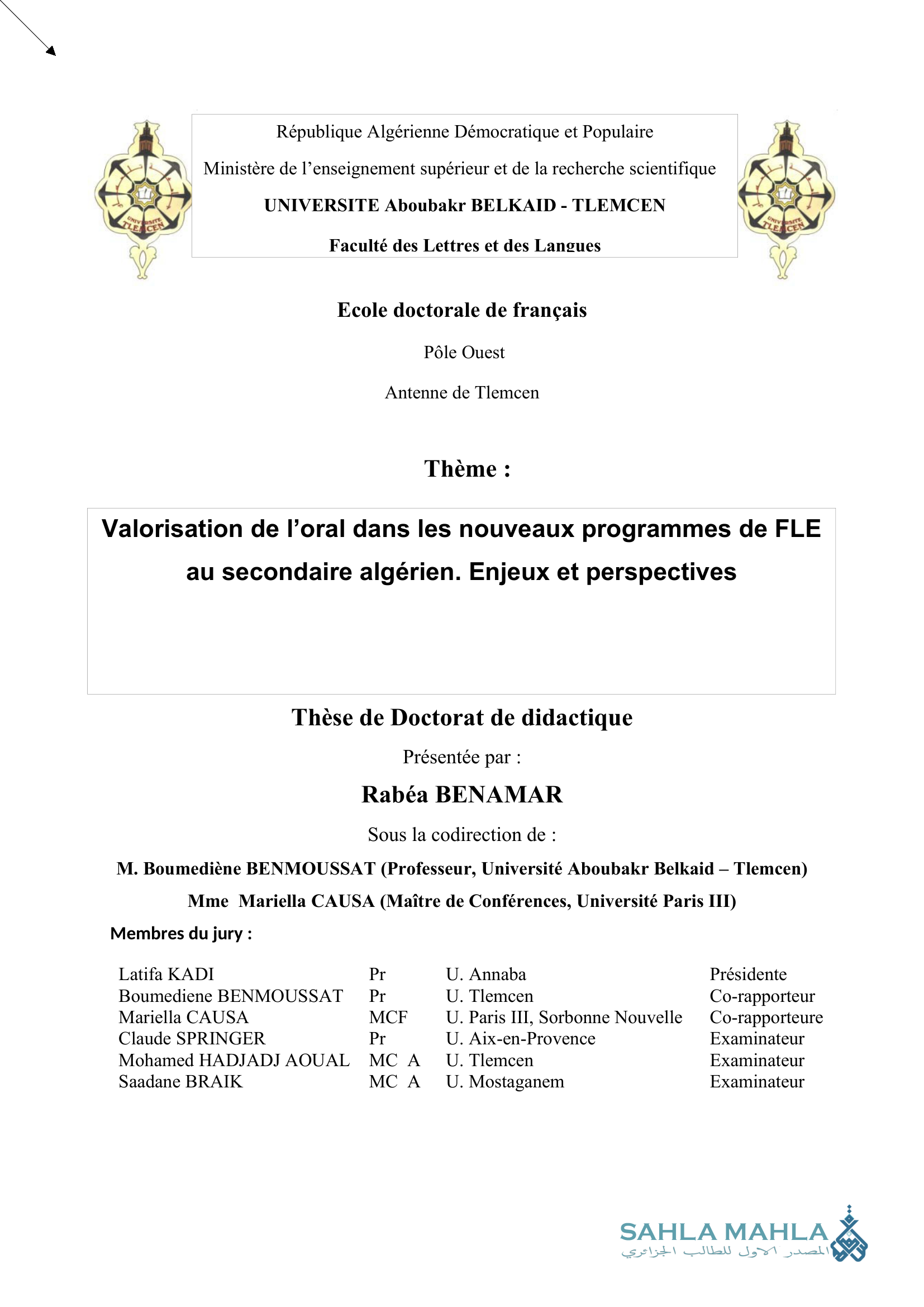 Valorisation de l'oral dans les nouveaux programmes de FLE au secondaire algérien. Enjeux et perspectives