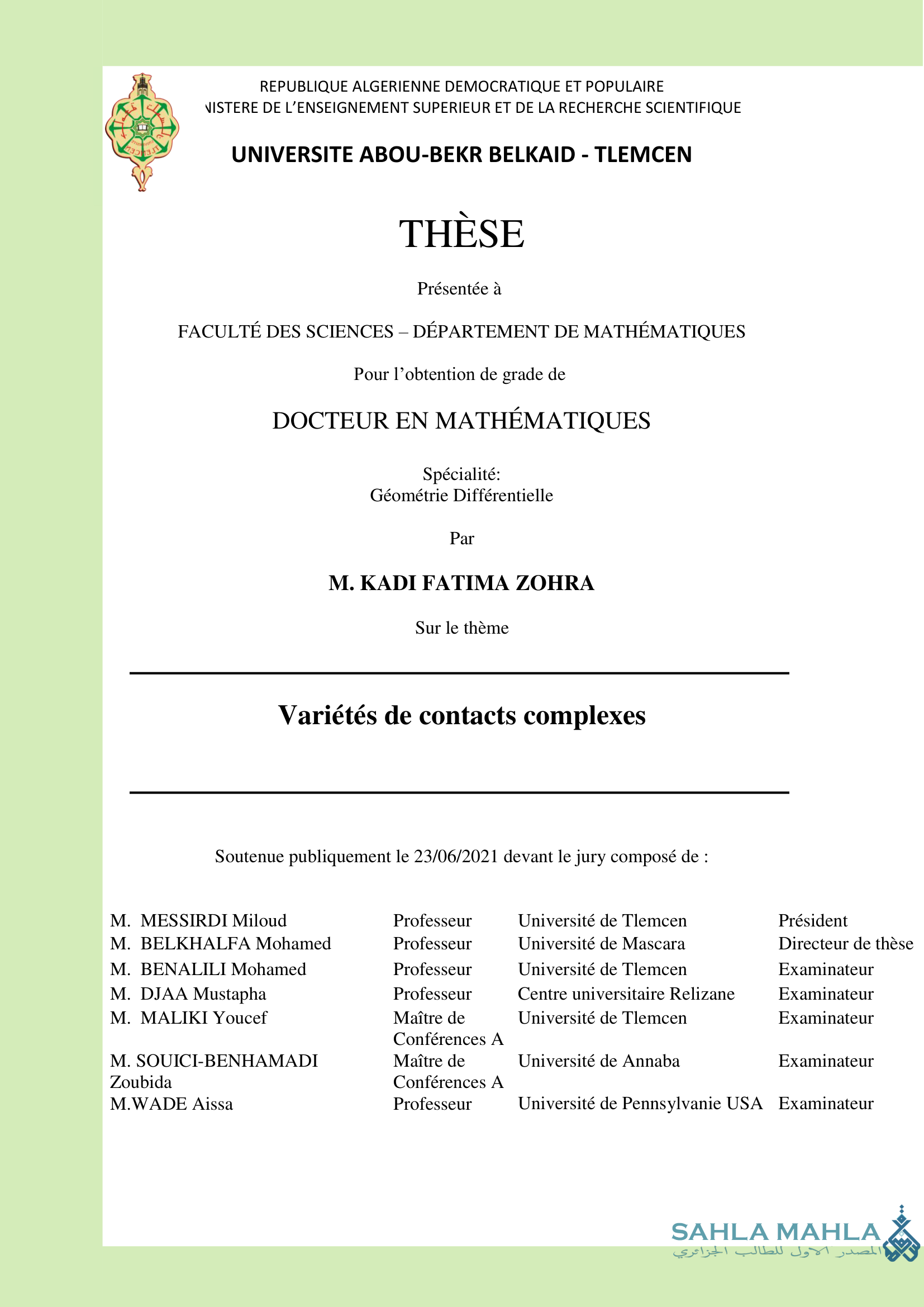 Variétés de contacts complexes