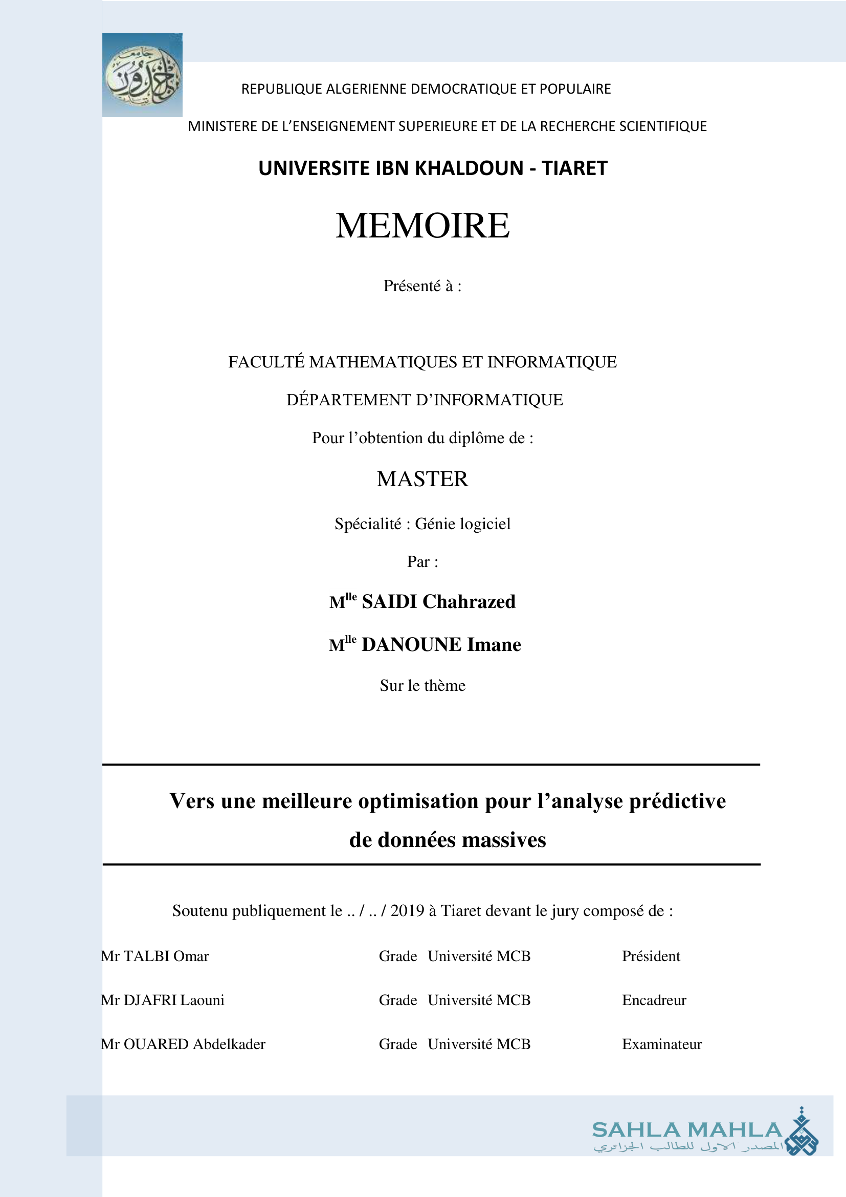 Vers une meilleure optimisation pour l'analyse prédictive de données massives