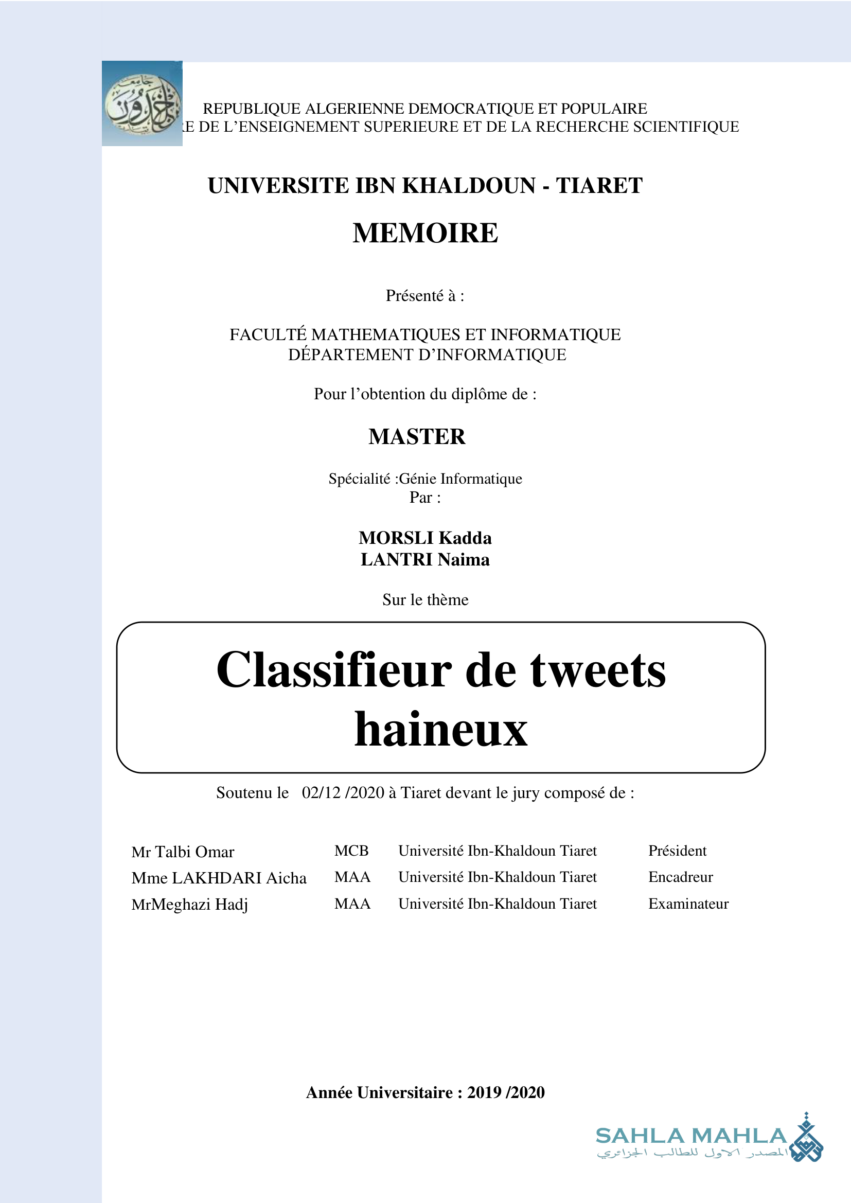 Classifieur de tweets haineux