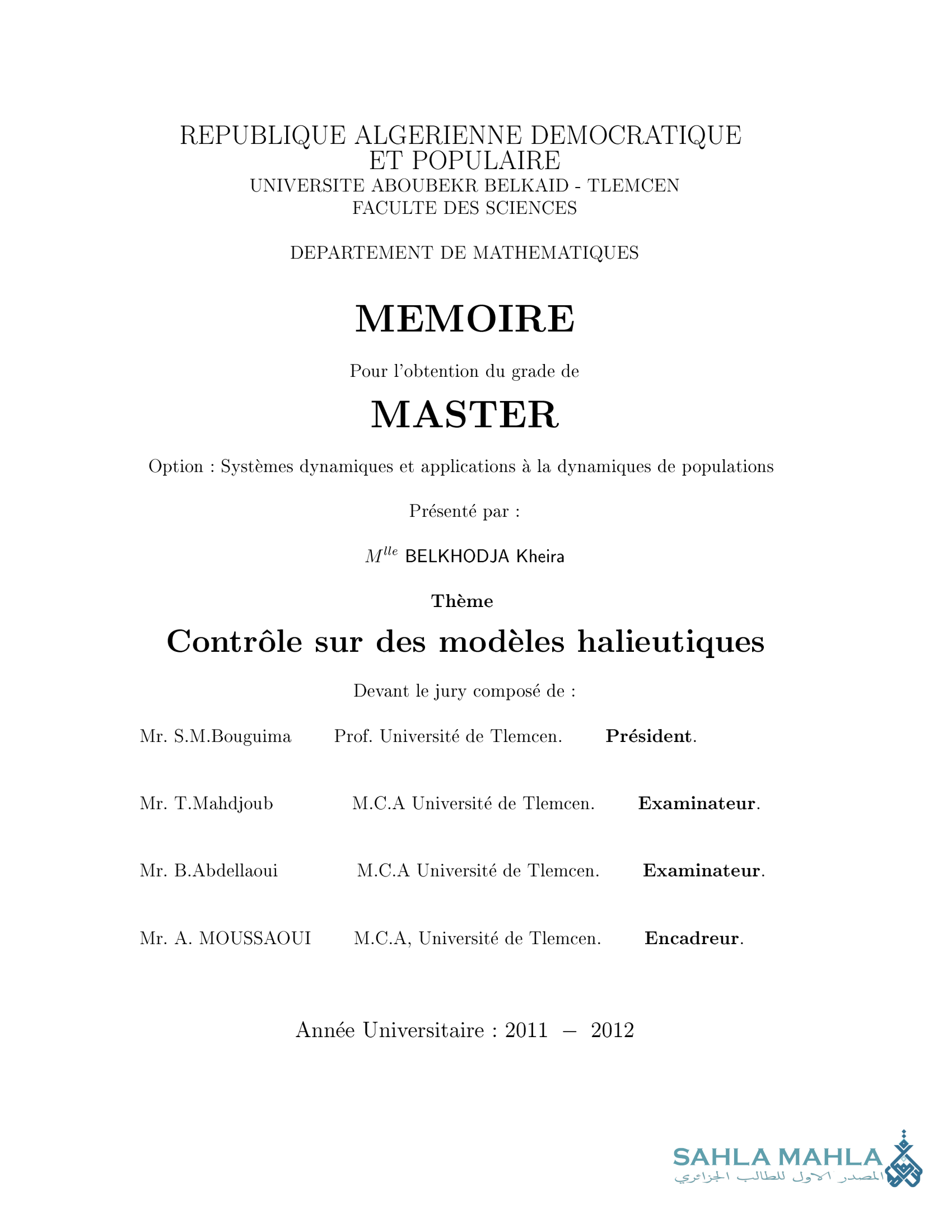 Contrôle sur des modèles halieutiques