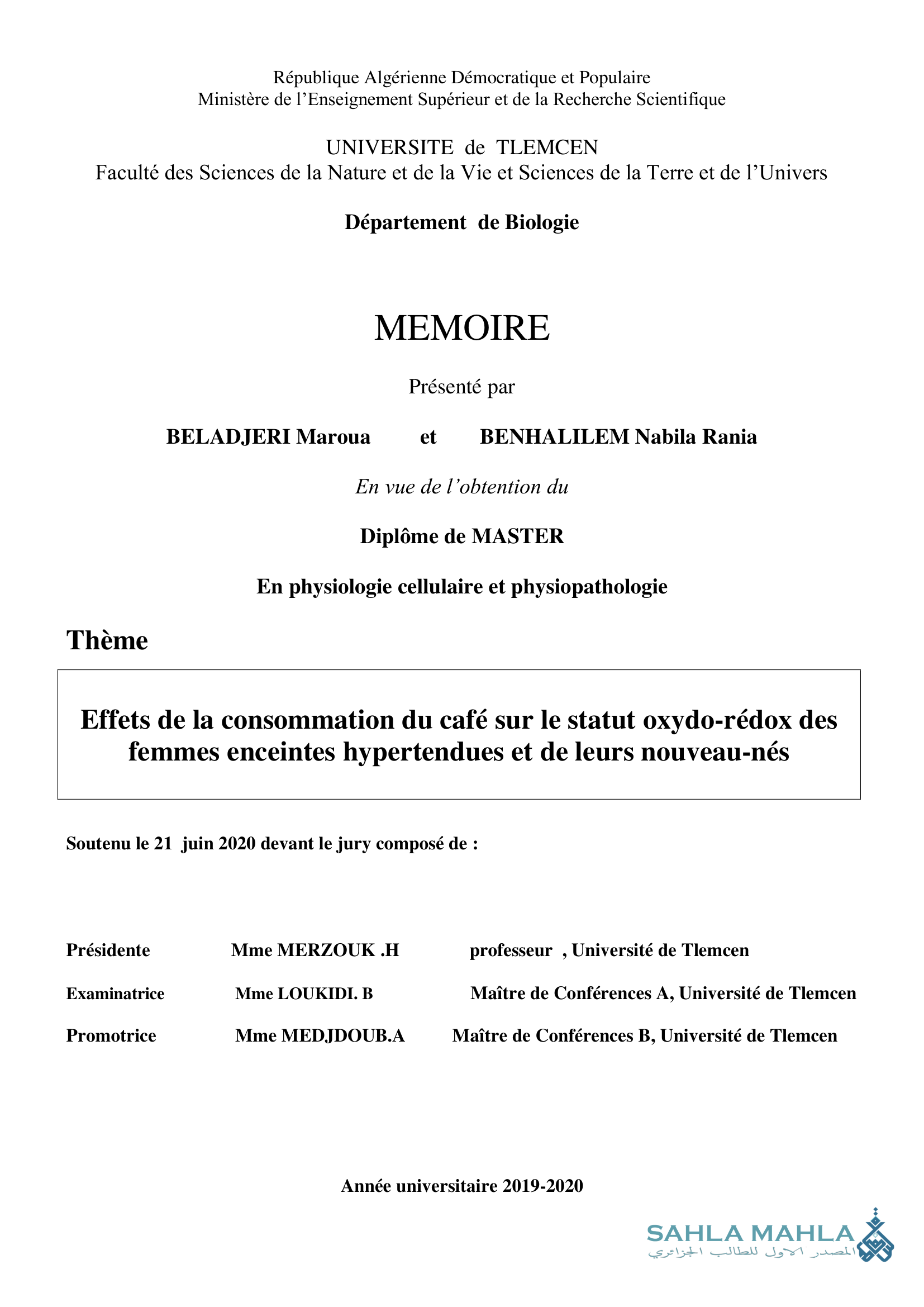 Effets de la consommation du café sur le statut oxydo-rédox des femmes enceintes hypertendues et de leur nouveau-nés