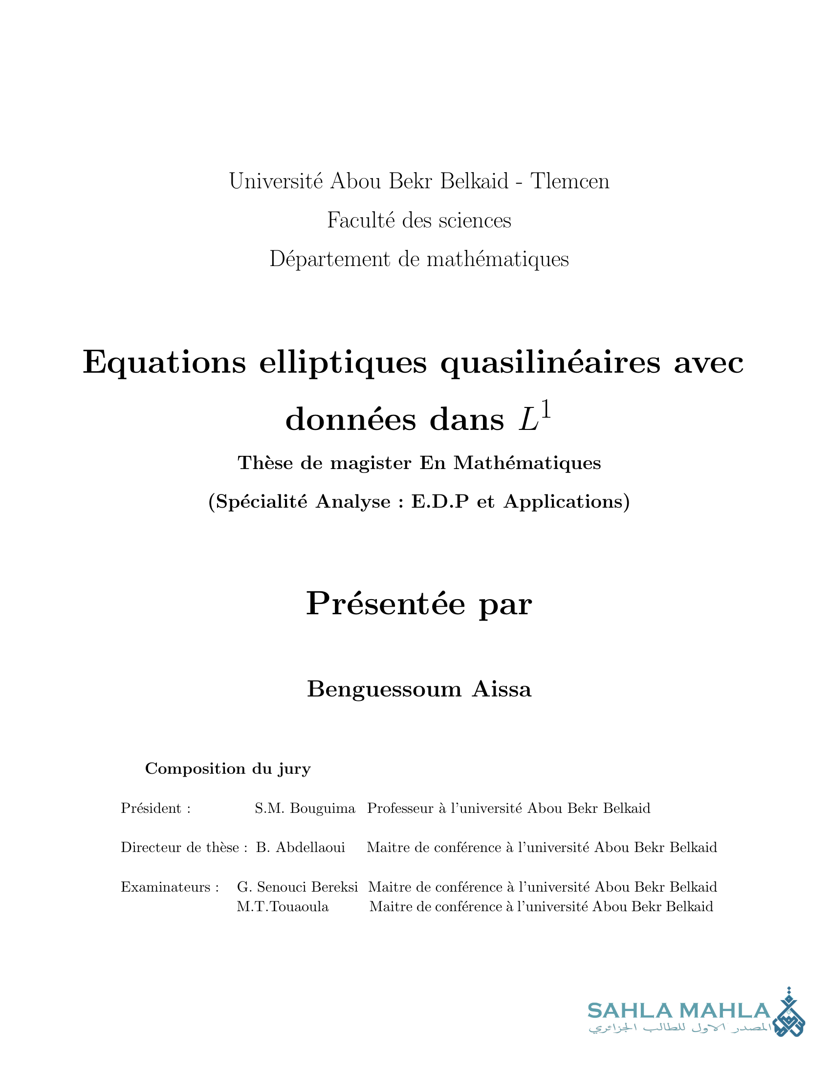 Equations elliptiques quasilinéaires avec données dans L1