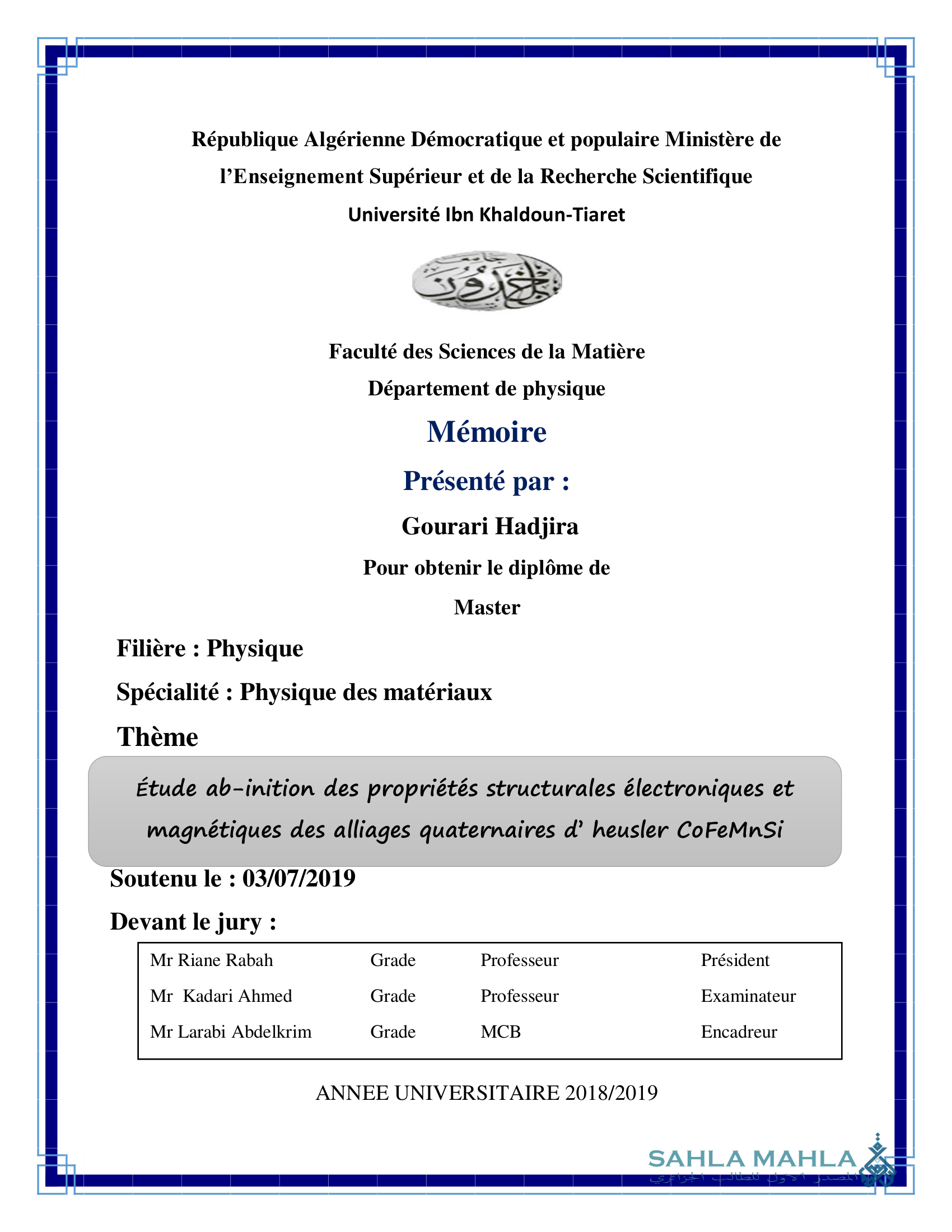 Étude ab-inition des propriétés structurales électroniques et magnétiques des alliages quaternaires d' heusler CoFeMnSi
