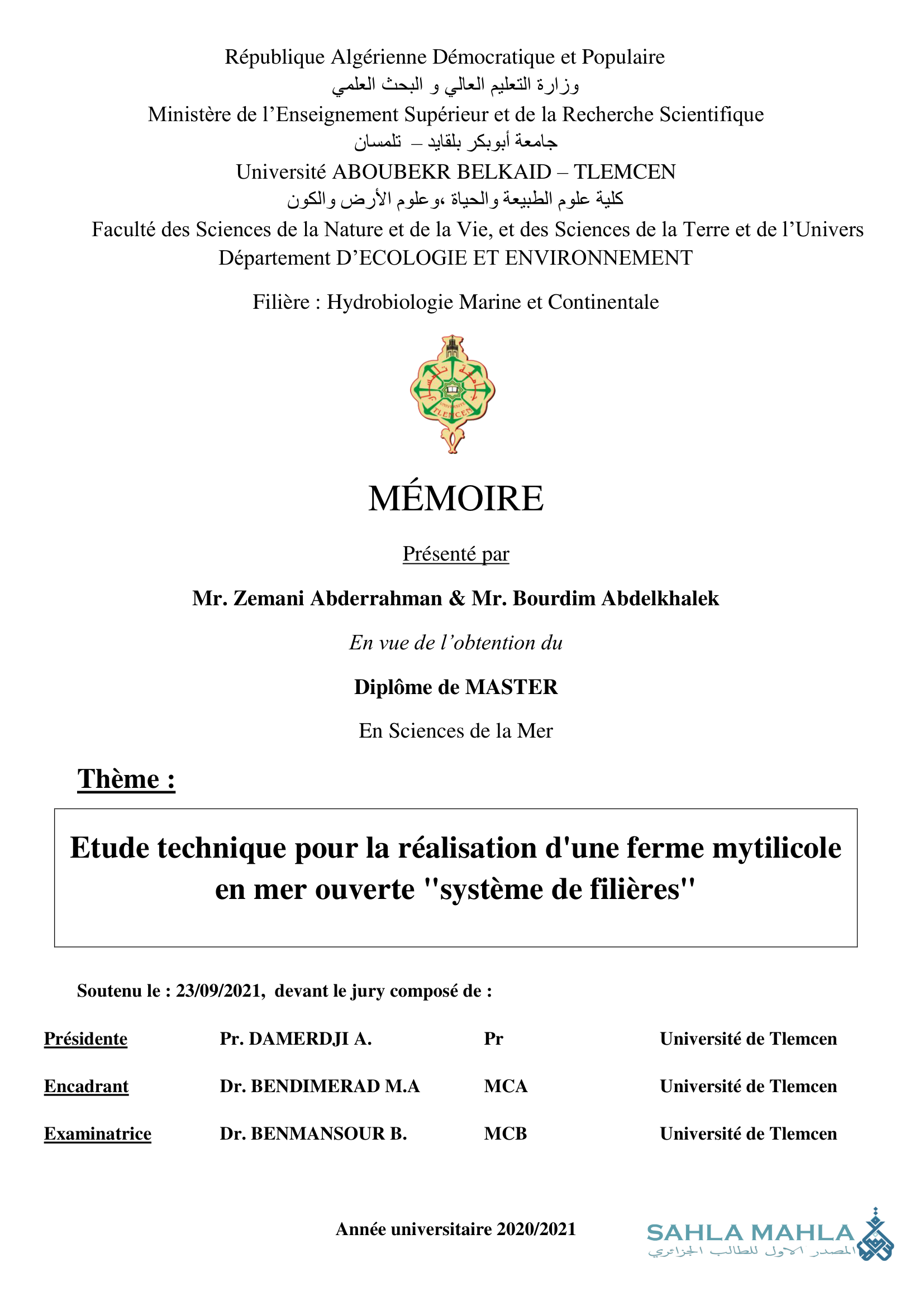 Etude technique pour la réalisation d'une ferme mytilicole en mer ouverte 