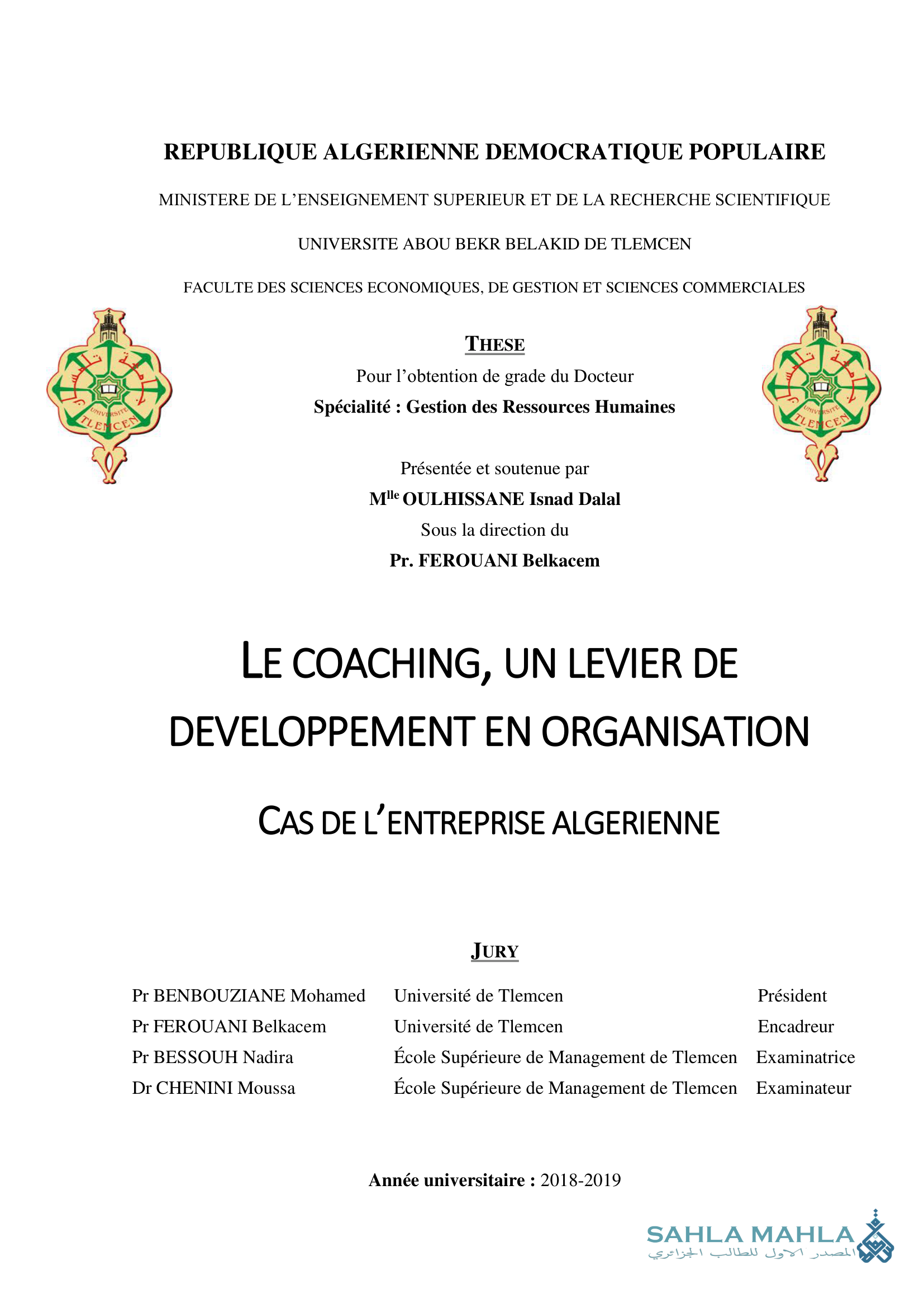 LE COACHING, UN LEVIER DE DEVELOPPEMENT EN ORGANISATION CAS DE L'ENTREPRISE ALGERIENNE