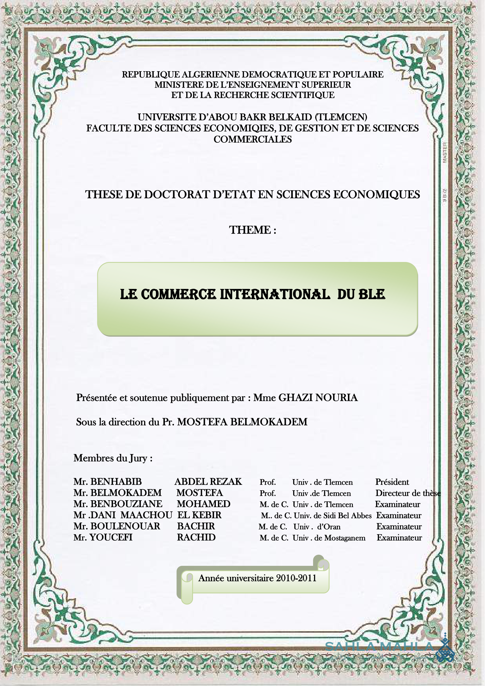 LE COMMERCE INTERNATIONAL DU BLE