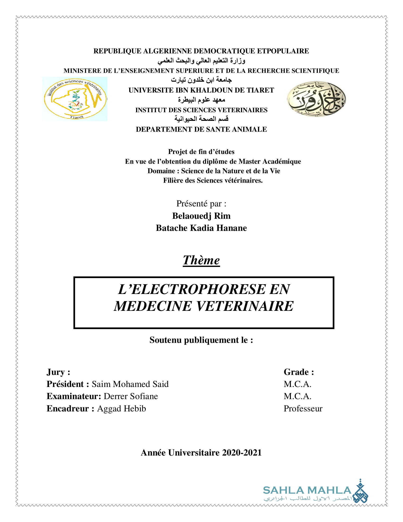 L'ELECTROPHORESE EN MEDECINE VETERINAIRE