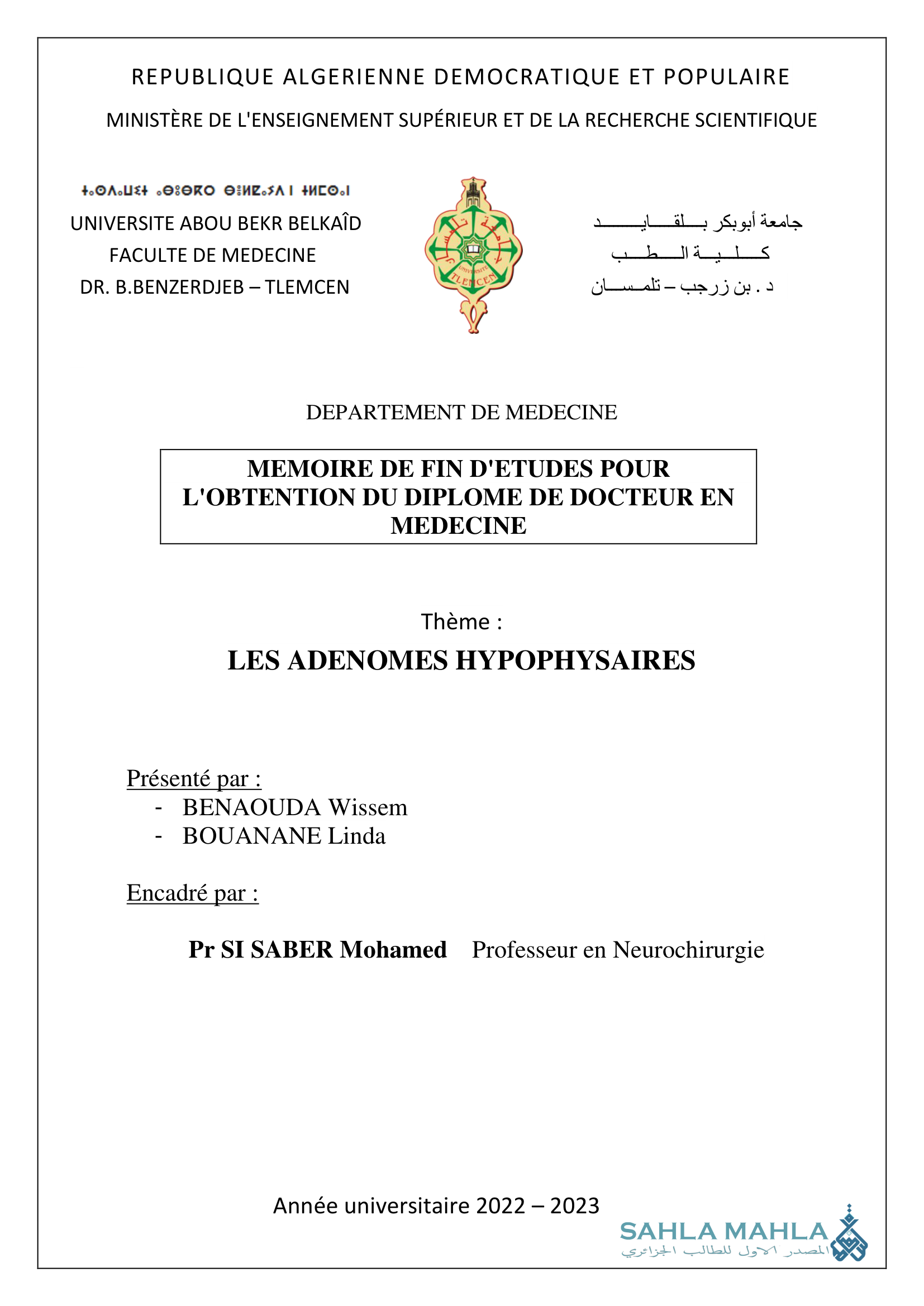 LES ADENOMES HYPOPHYSAIRES