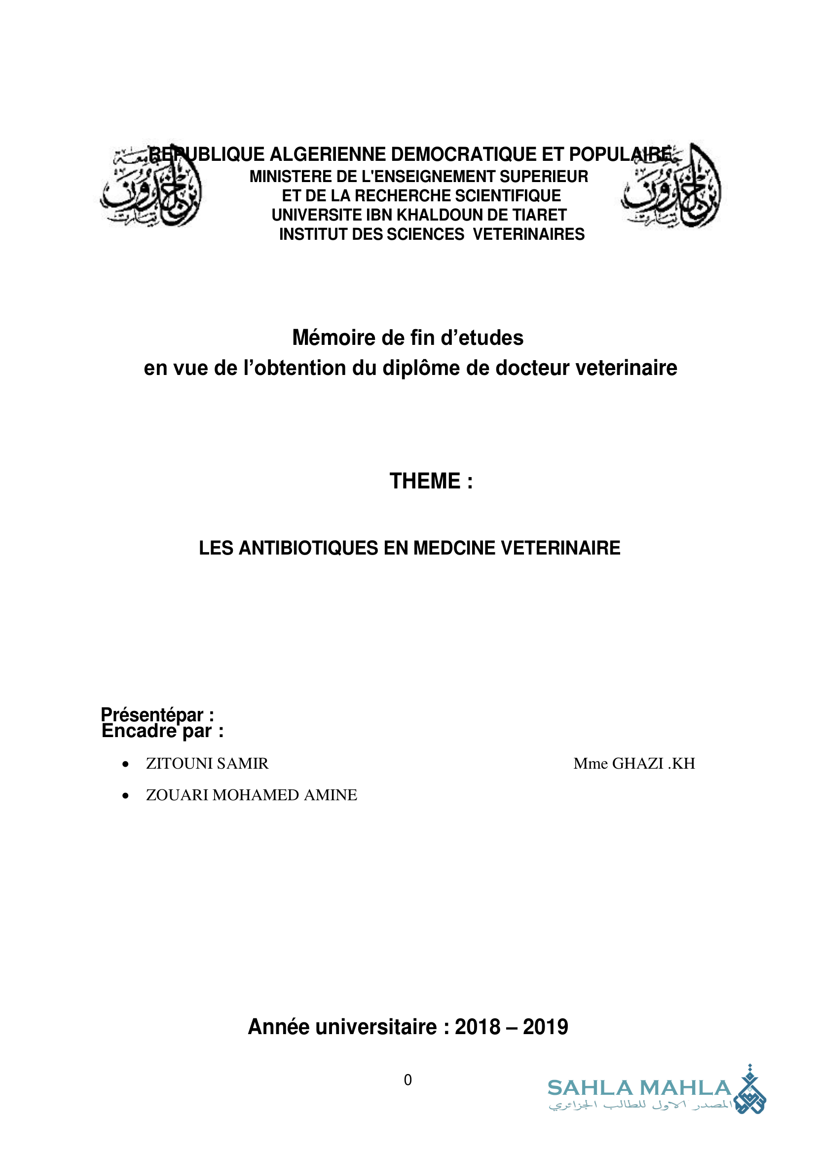 LES ANTIBIOTIQUES EN MEDCINE VETERINAIRE