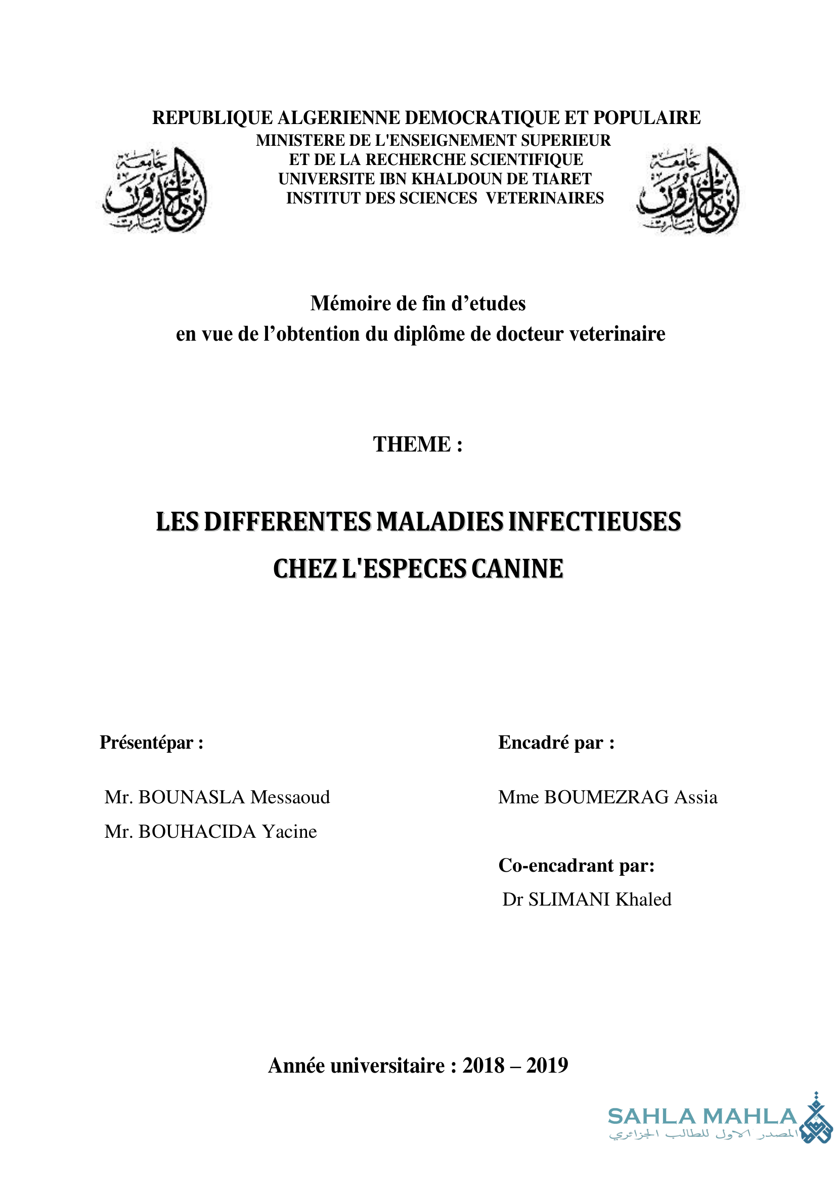 LES DIFFERENTES MALADIES INFECTIEUSES CHEZ L'ESPECES CANINE