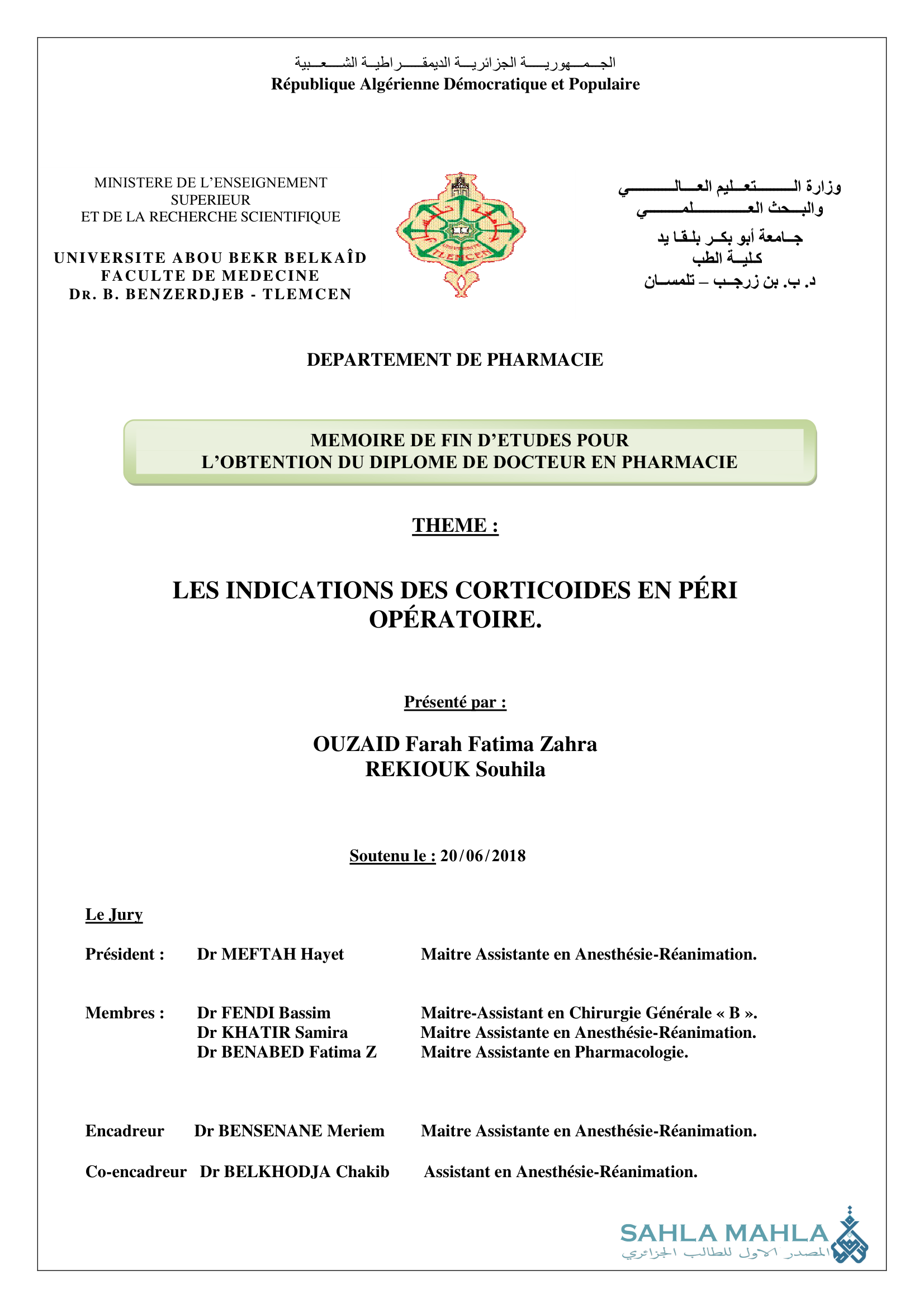 LES INDICATIONS DES CORTICOIDES EN PÉRI OPÉRATOIRE.