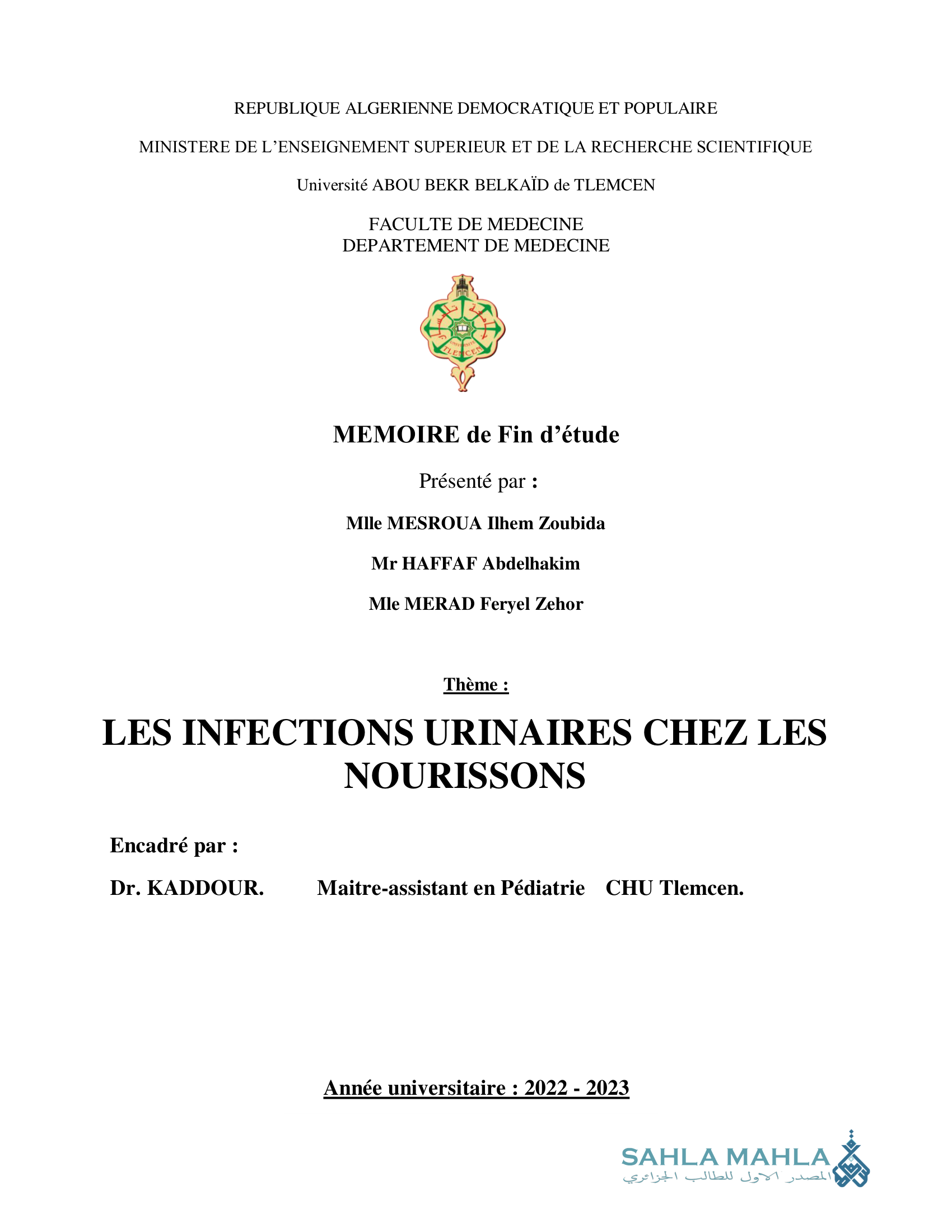 LES INFECTIONS URINAIRES CHEZ LES NOURRISSONS