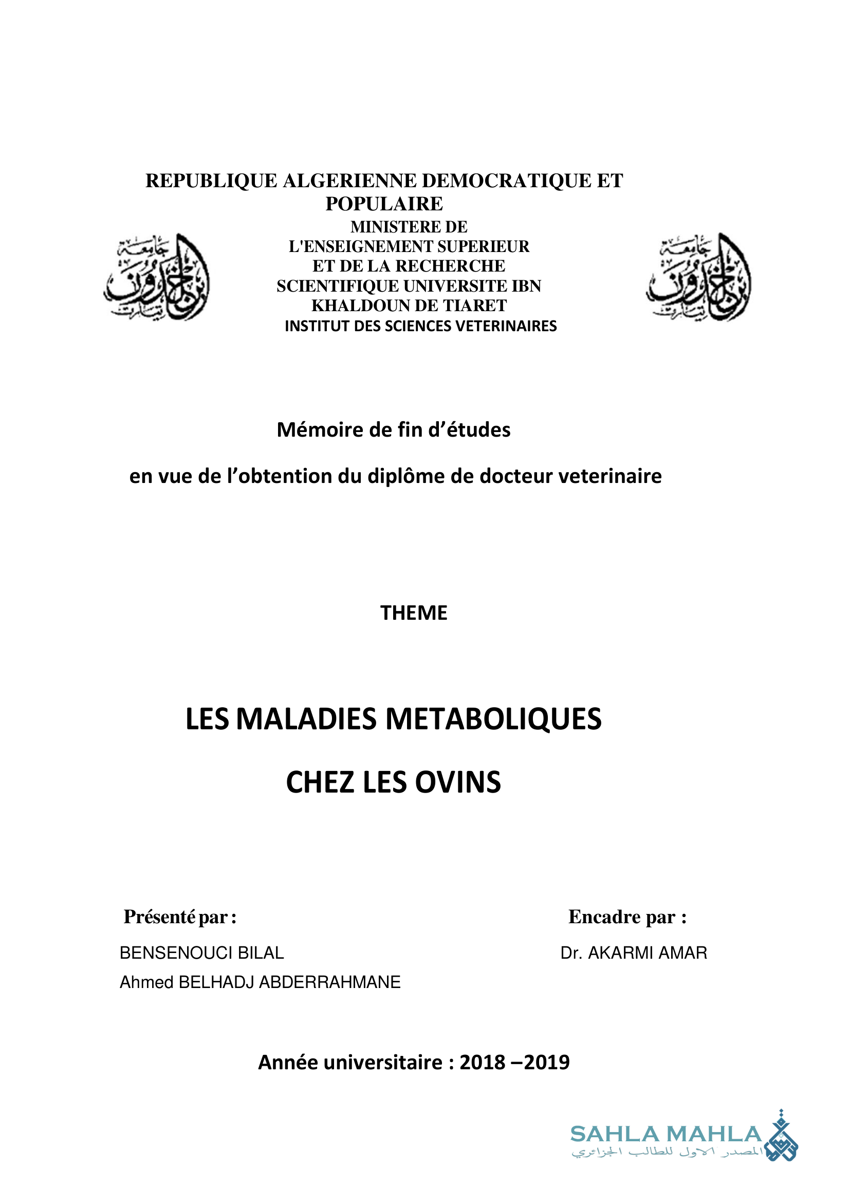 LES MALADIES METABOLIQUES CHEZ LES OVINS