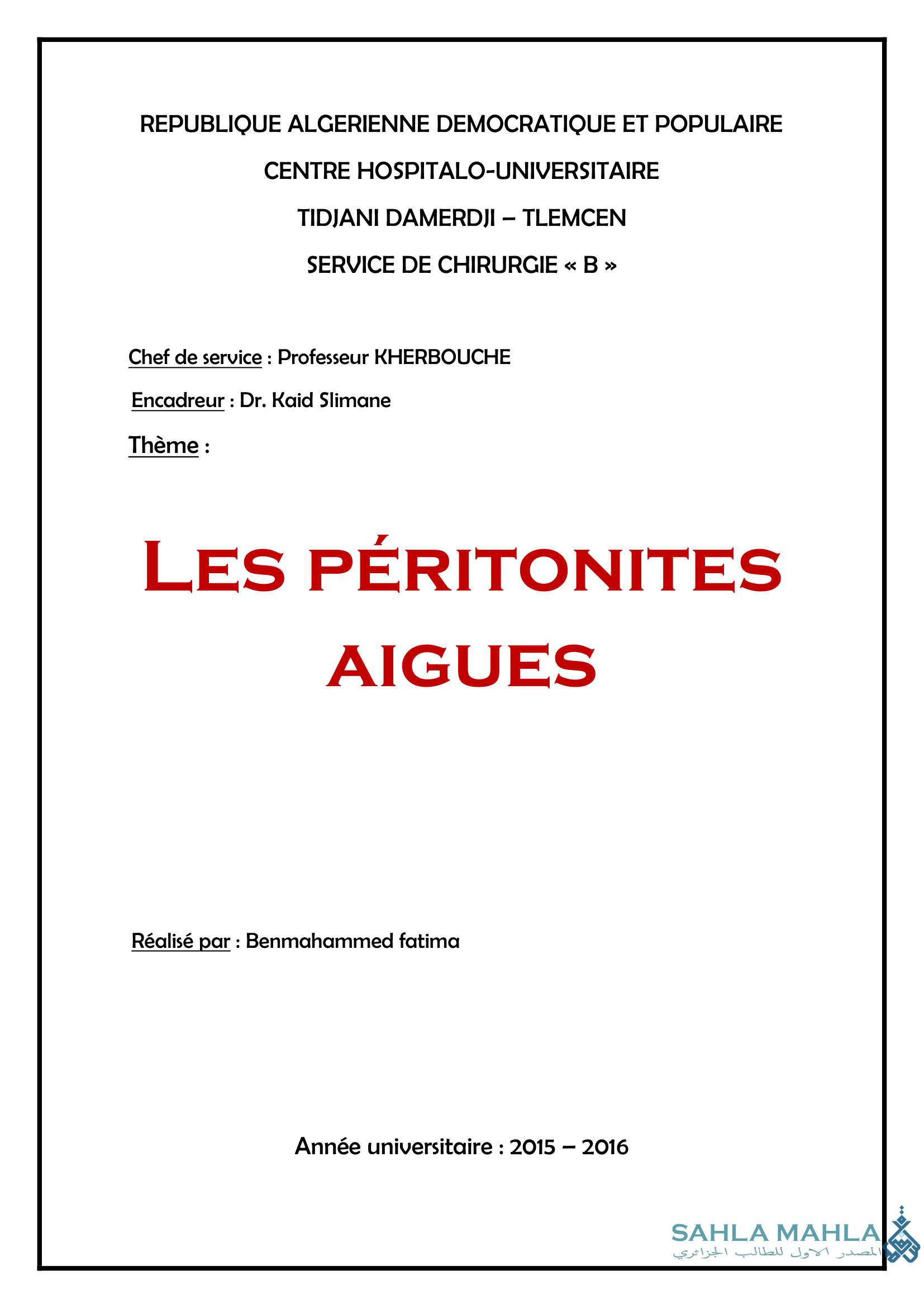 LES PÉRITONITES AIGUES