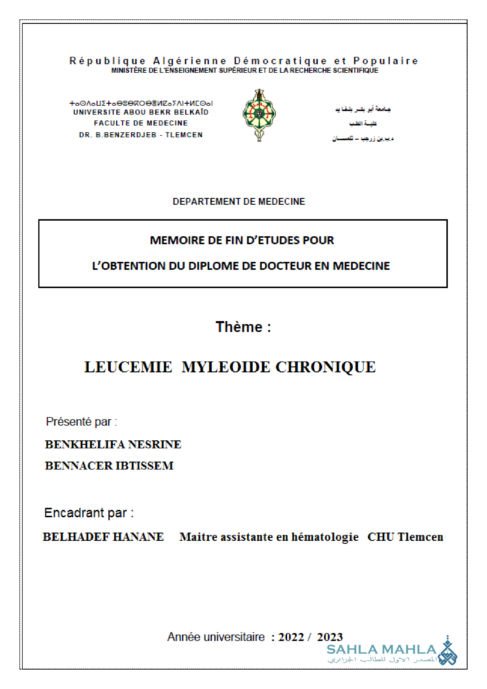 LEUCEMIE MYLEOIDE CHRONIQUE